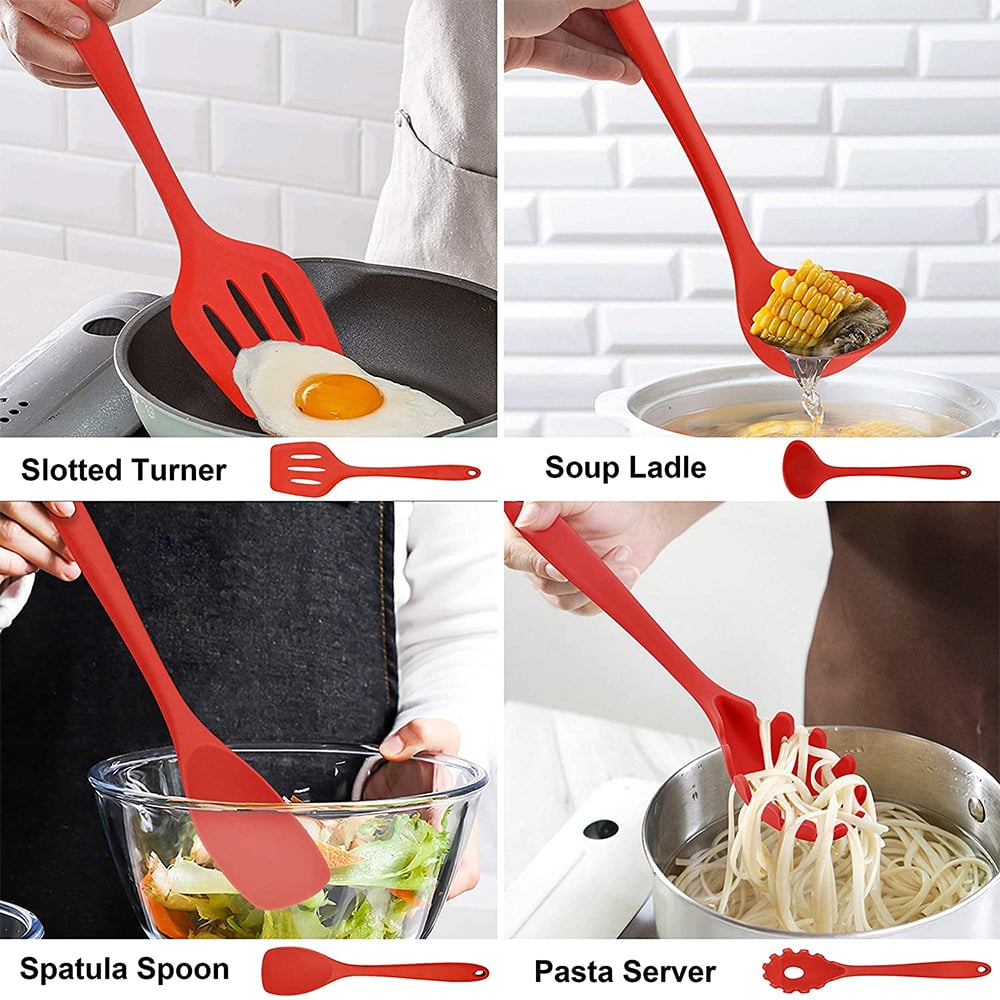 Non-Stick Safe 14 Pcs Cooking Utensils Set with Holder, Heat Resistant Silicone Kitchen Cookware Utensils Set, Kitchen Cooking Tools... - Ergonomic Kitchen Tongs and Cooking Spoon Utensil Detail
