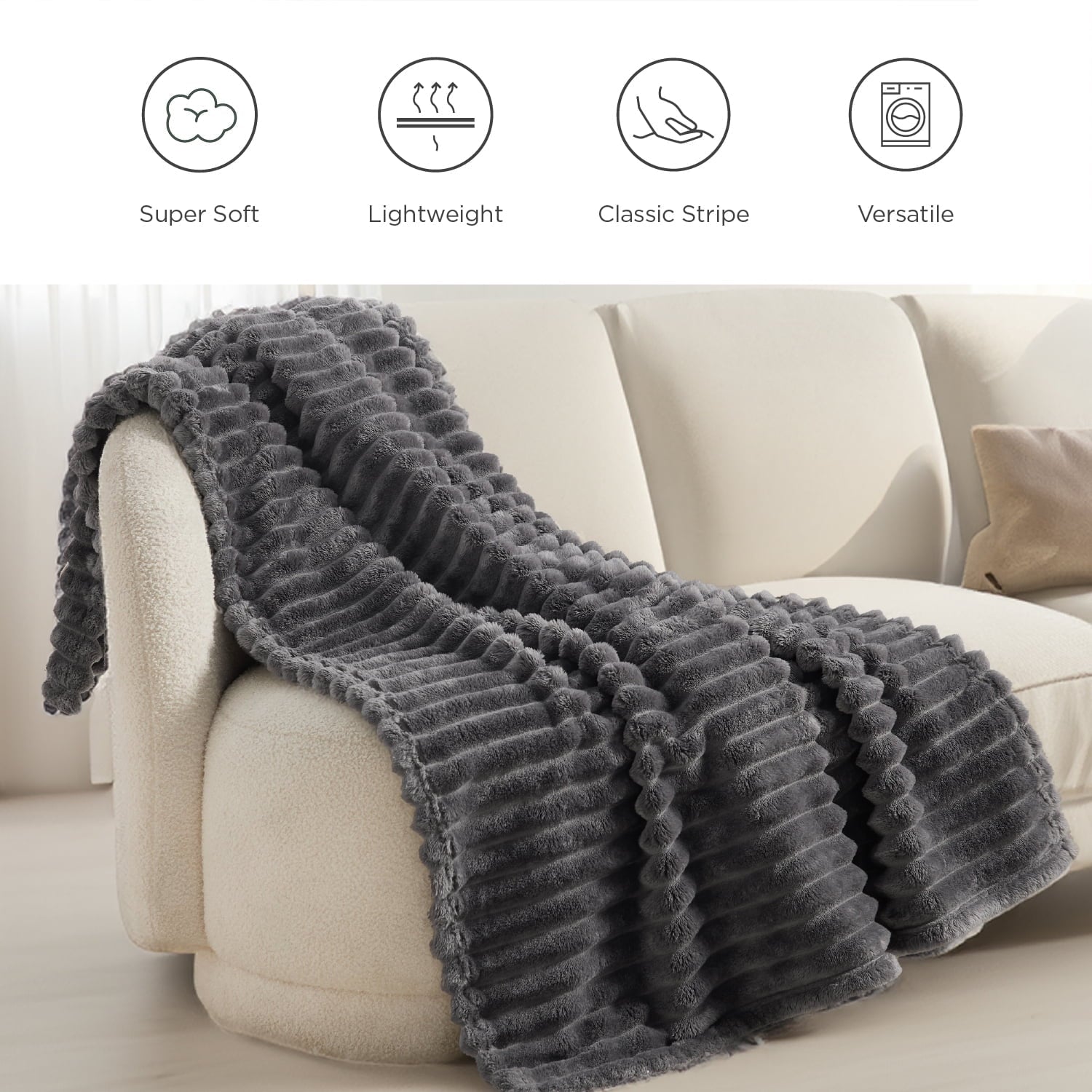 Lightweight Warm Grey Fleece Throw Blanket for Couch - Super Soft Cozy Blankets for Women, Girls, 50x60 inches - Lightweight Plush Warm Blanket for All Seasons Detail
