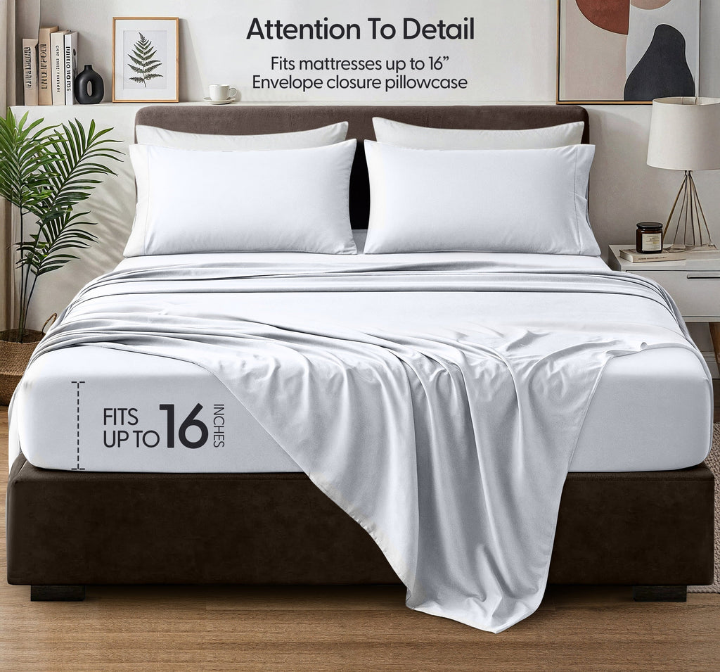 Ultra-Soft Queen Size Bed Sheet Set in Bright White – 4 Piece Microfiber Sheets, Ultra-Soft, Deep Pocket, Wrinkle-Resistant, Eas... - Luxury Bed Sheet Set with Deep Pockets Detail
