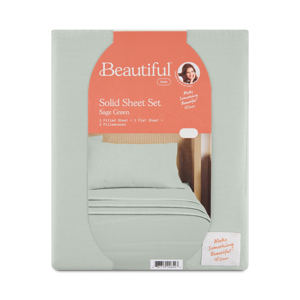Cooling Sateen Solid 4-Piece 100% Cotton Washed Percale Sage Green Sheet Set, Full - Breathable Egyptian Cotton Flat & Fitted Sheets Detail