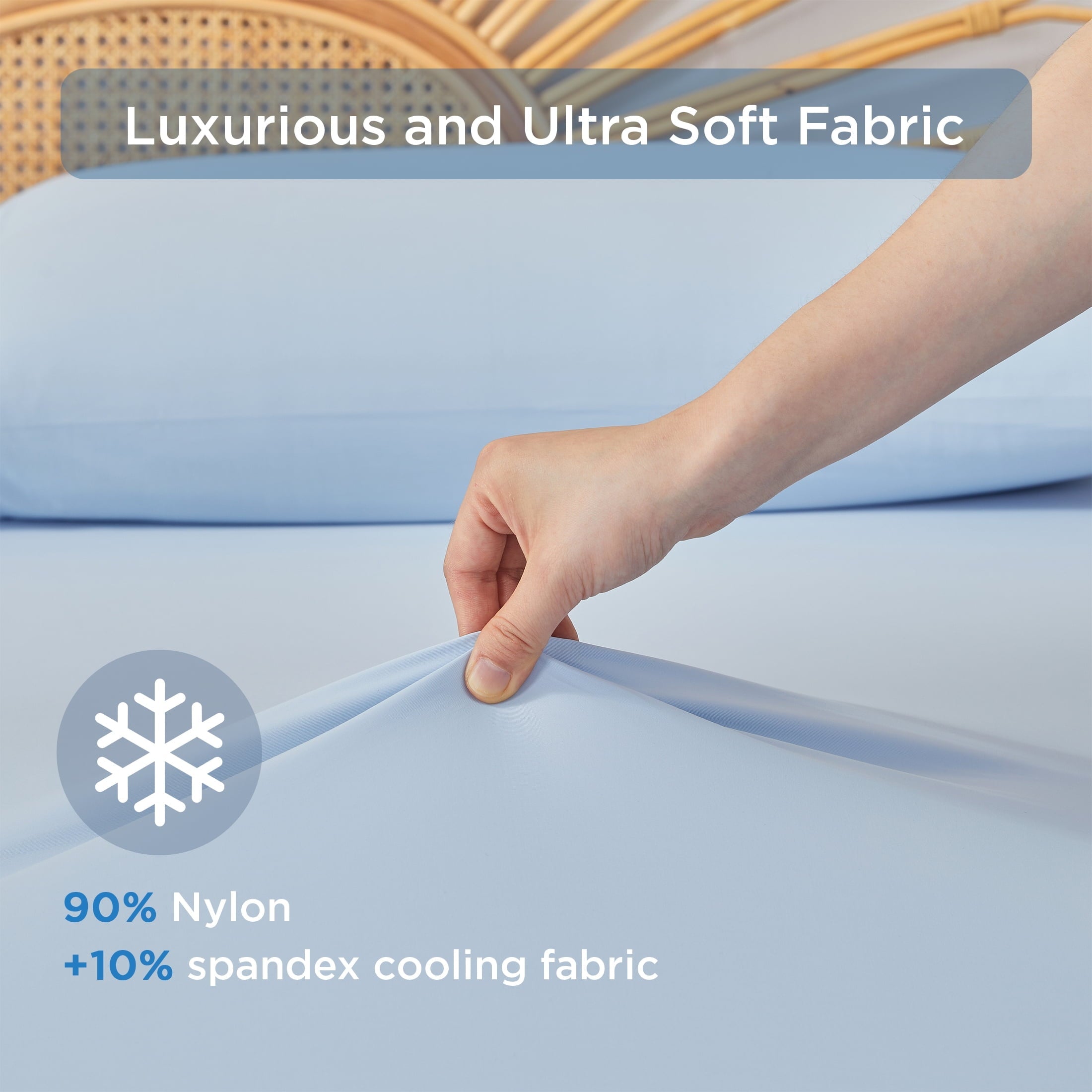 Premium Egyptian Cotton Full/QueenSize Sheet Set, 3 Piece Cooling Bed Sheet with Deep Pocket for Hot Sleepers, Ice Blue - Premium Ultra-Soft Pillowcase Pair for Sleeping Detail