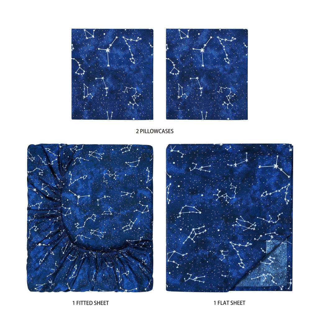 Wrinkle-Resistant Kids Soft Microfiber Sheet Set, Navy Blue Stars, Full, 4 Pieces, Easy Care - Luxury Bed Sheet Set with Deep Pockets Detail