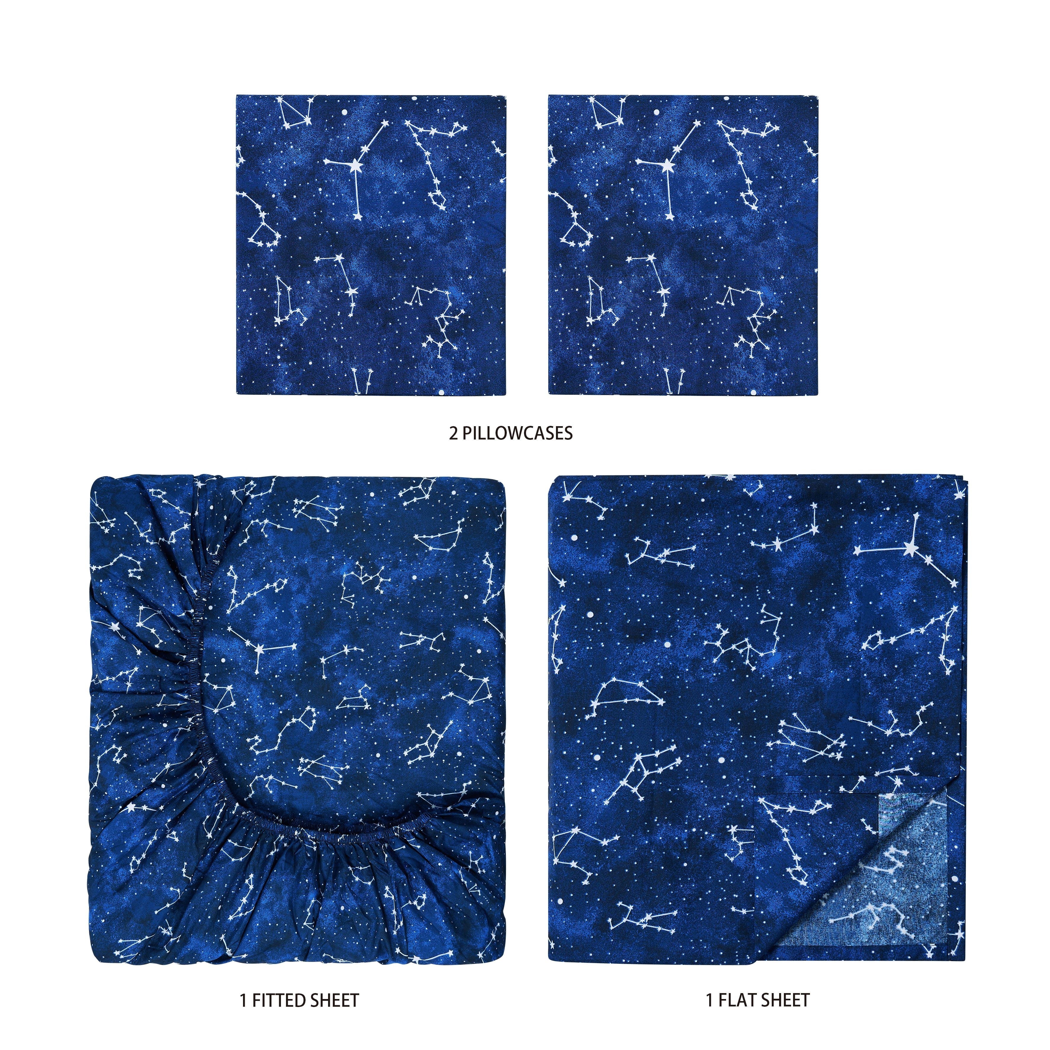 Wrinkle-Resistant Kids Soft Microfiber Sheet Set, Navy Blue Stars, Full, 4 Pieces, Easy Care - Luxury Bed Sheet Set with Deep Pockets Detail