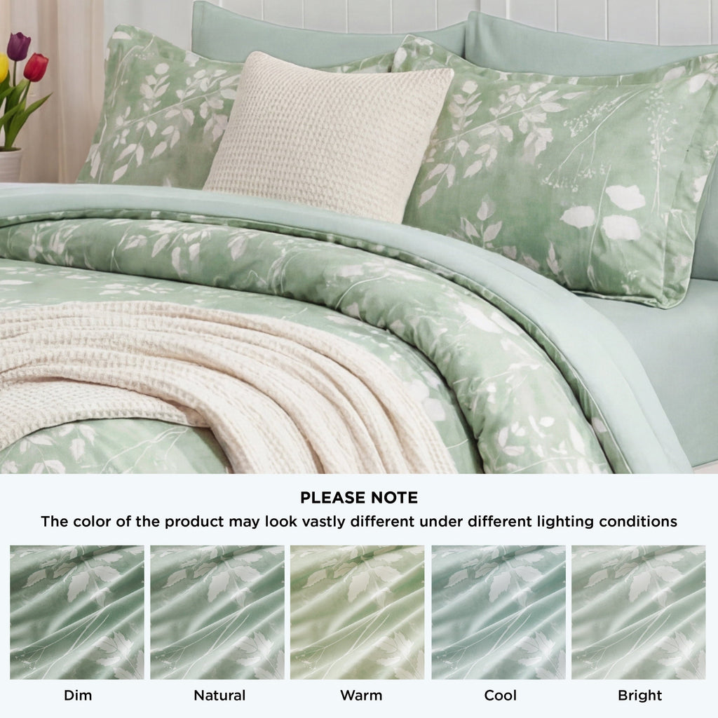 All-Season Queen Comforter Set Sage Green, Bed in a Bag Queen Size Bedding, 7-Pieces Botanical Flowers Spring Comforter, Sheets,... - Luxurious Quilted Duvet Cover Set Detail