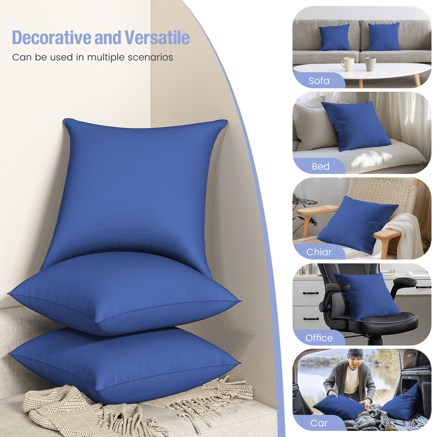 Fluffy Shredded Throw Pillow Inserts Set of 2, Indoor Decorative 18x18 inches Square Pillows for Couch, Sofa, Bed, Supportive Cushion... - Orthopedic Shredded Foam Bed Pillow Set Detail