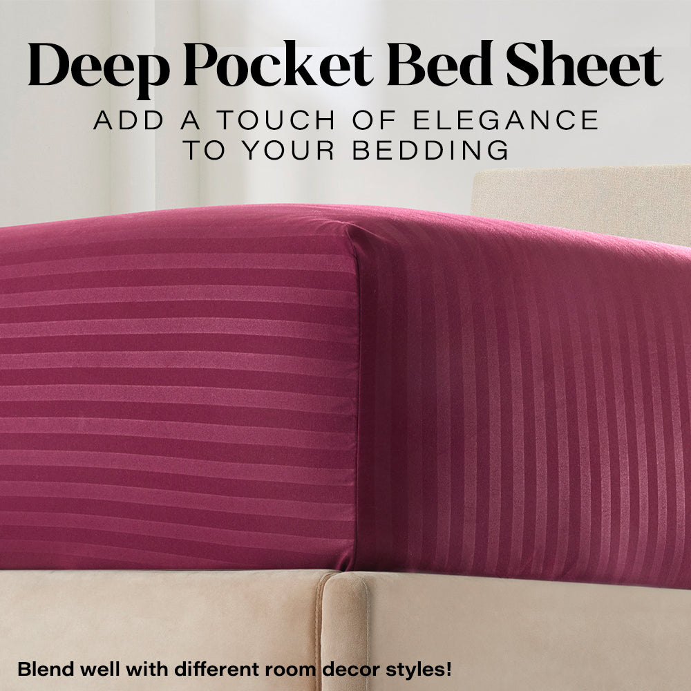 Wrinkle-Resistant Bedding Set with Flat Sheet, Fitted Bed Sheet & Pillowcases, Full Burgundy - Breathable Egyptian Cotton Flat & Fitted Sheets Detail