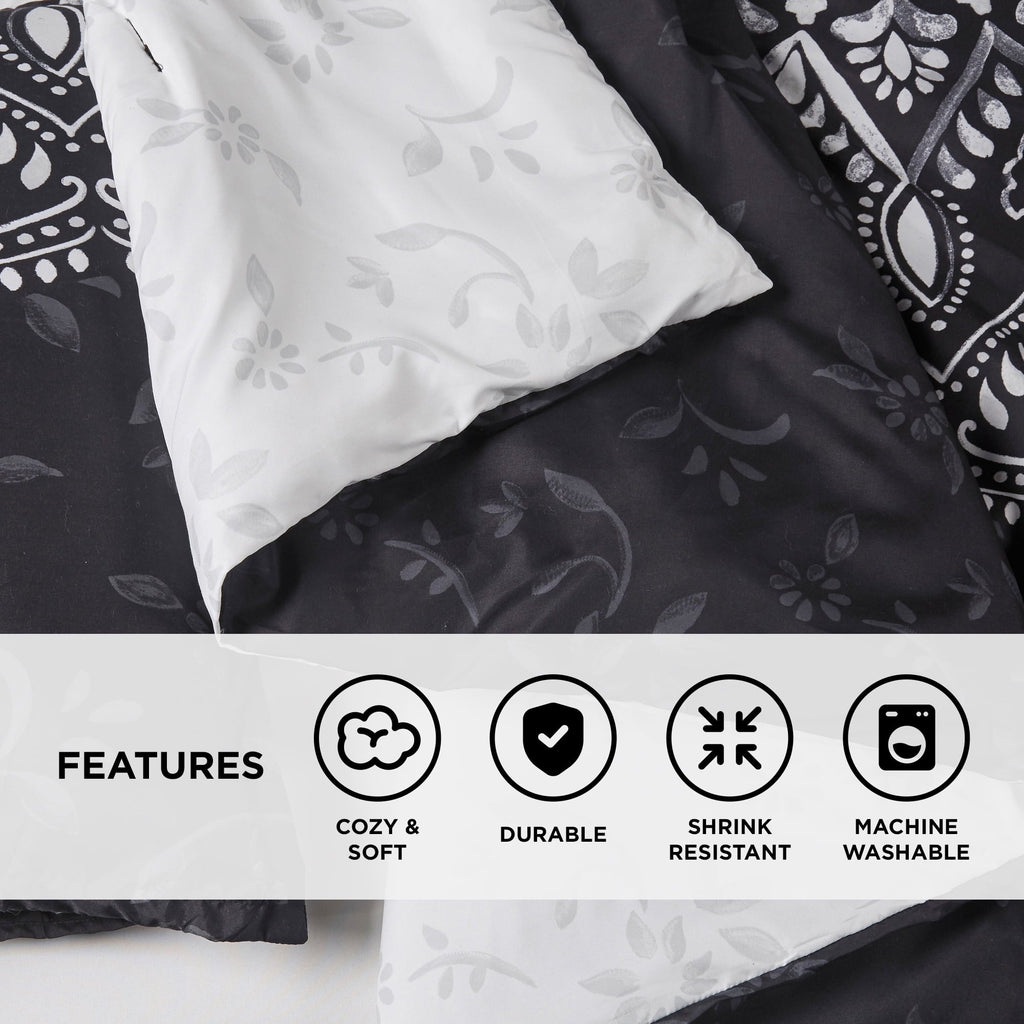 Fluffy Down Alternative Queen Comforter Set, Bedding Comforter Set Queen Size W/ Side Pockets, Black, 9 Pieces - Hypoallergenic Ultra-Fluffy Quilt for Winter Detail