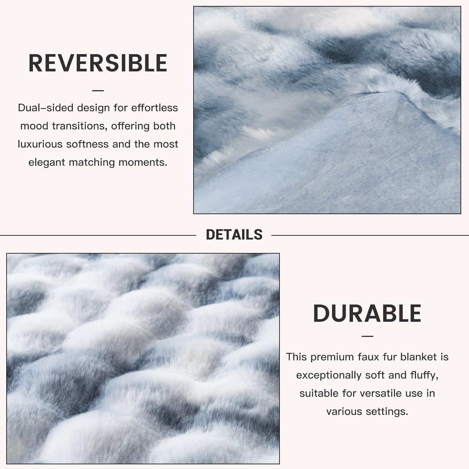 Reversible Sherpa Faux Fur Blanket Fluffy Luxury Throw Blanket Plush Fuzzy Blanket for Couch Bed 50×60 Inches Tie-dyed Blue - Lightweight Plush Warm Blanket for All Seasons Detail