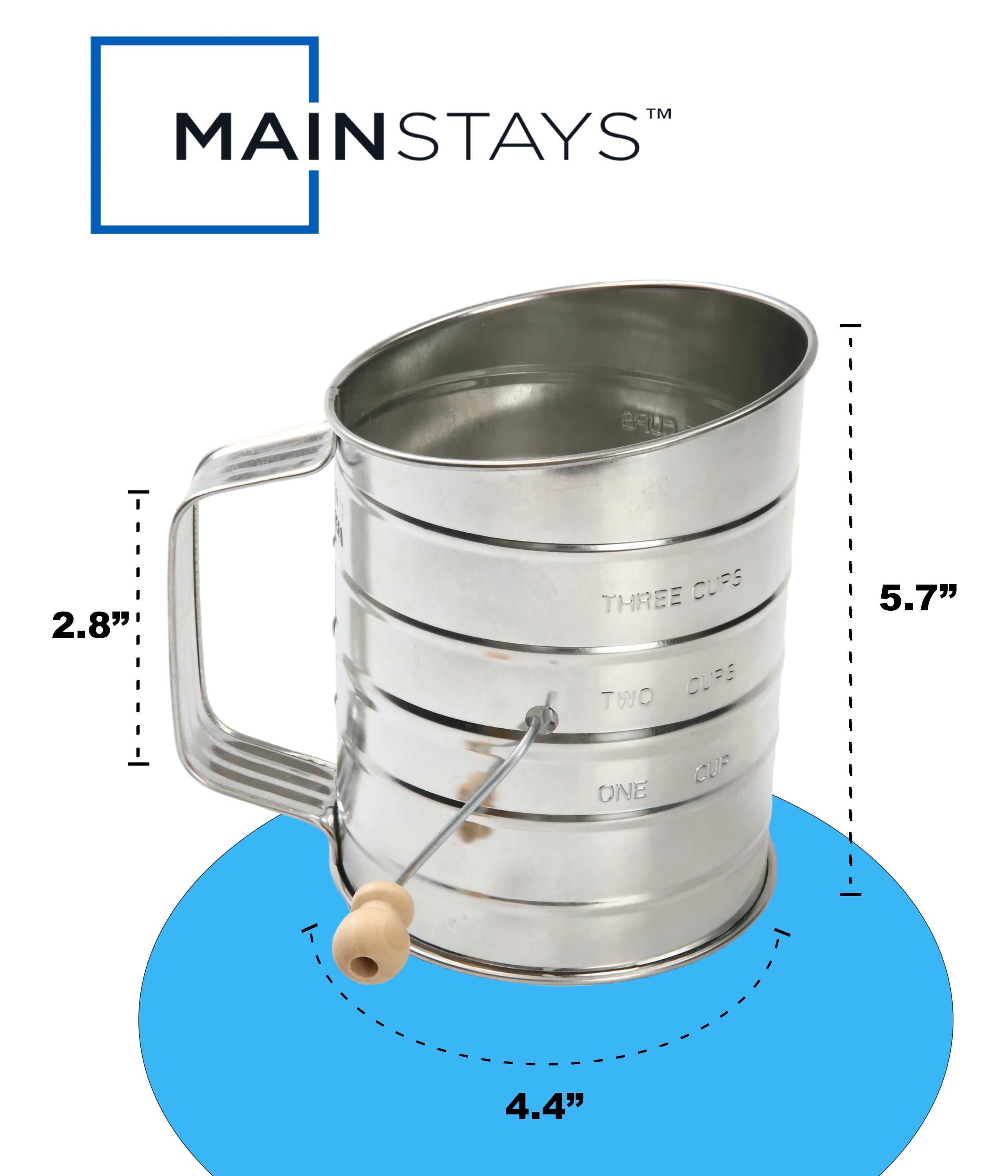 Ergonomic Manual Stainless Steel 3 Cup Flour Hand-Crank Sifter with Beechwood Handle Silver - Innovative Kitchen Helper for Modern Cooking Detail