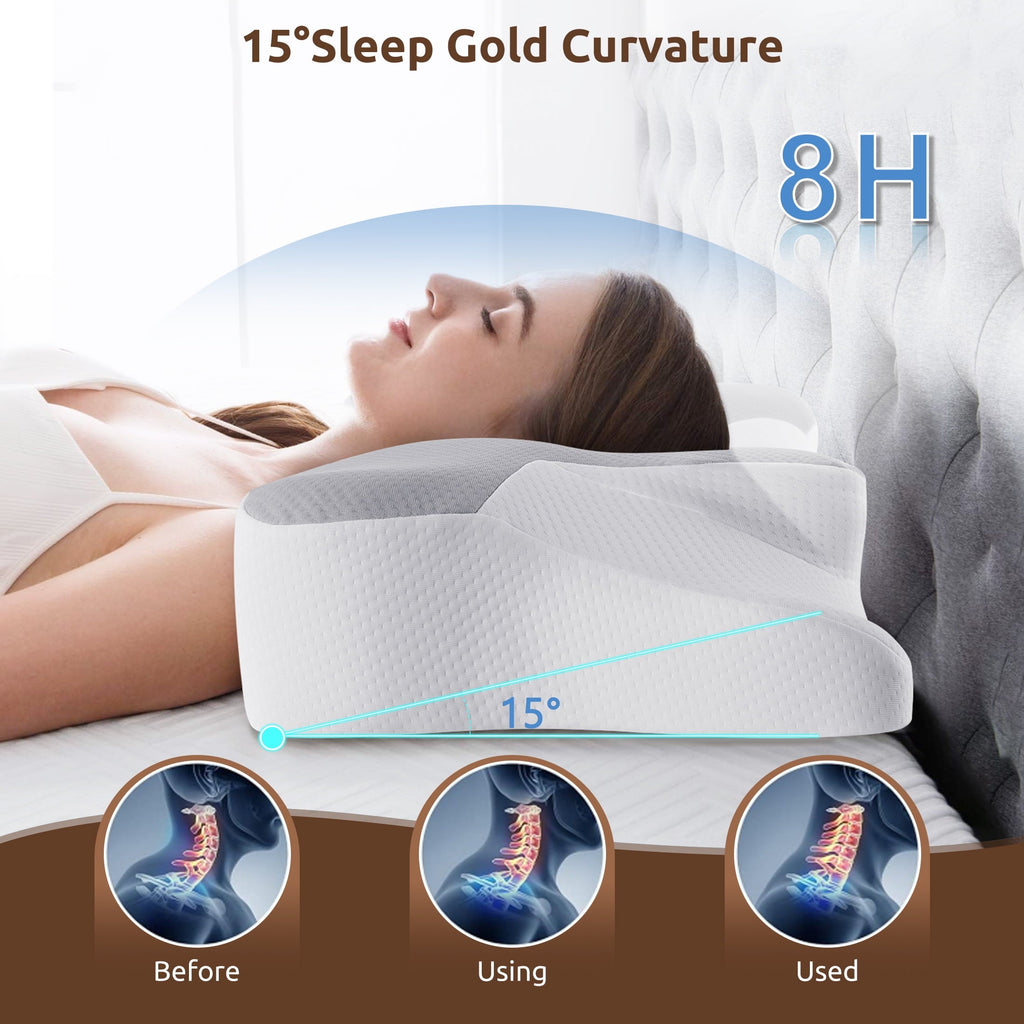 Decorative Plump Memory Foam Pillow for Neck Pain Relief Cervical Sleepers Standard/Queen Gray - Decorative Throw Pillow Cushion for Sofa & Bed Detail