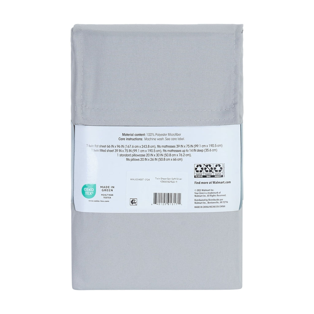 Cooling Sateen Kids Soft Microfiber Sheet Set, Gray, Twin, 3 Pieces - Cooling Hotel Quality Bedding Sheets and Pillowcases Detail