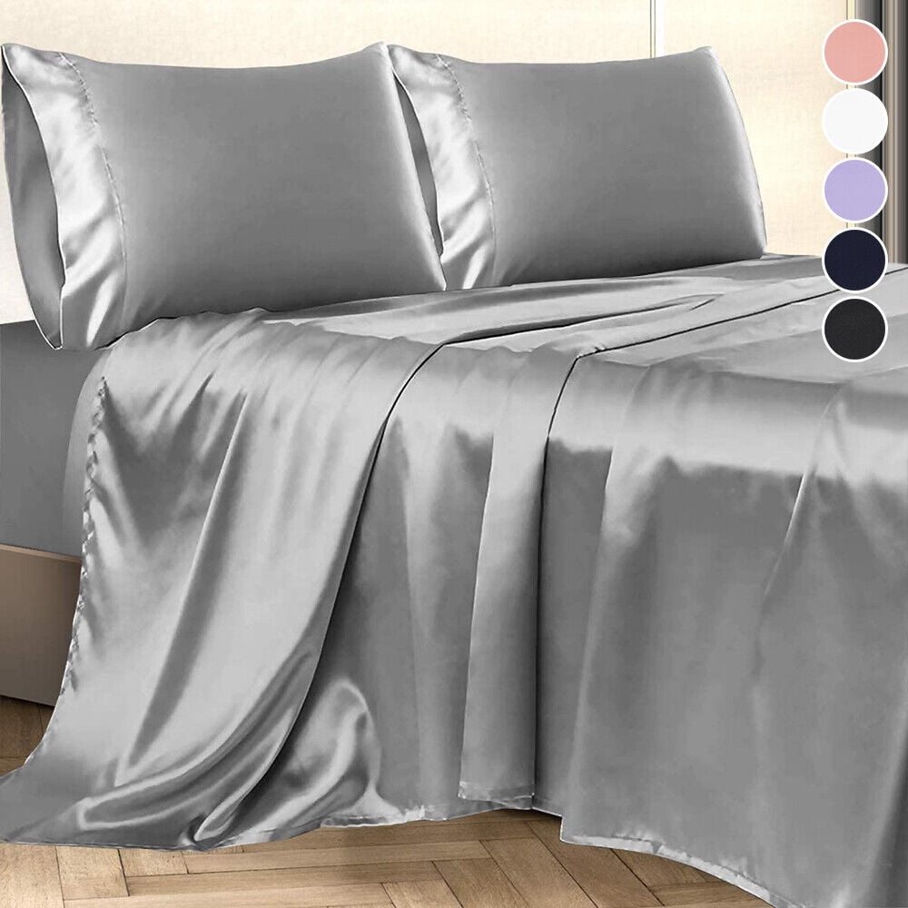 Breathable Luxury Twin Silk Gray Bed Sheet Set Deep Pocket Bed Flat Fitted Sheet, 3-Pieces - Breathable Egyptian Cotton Flat & Fitted Sheets Detail