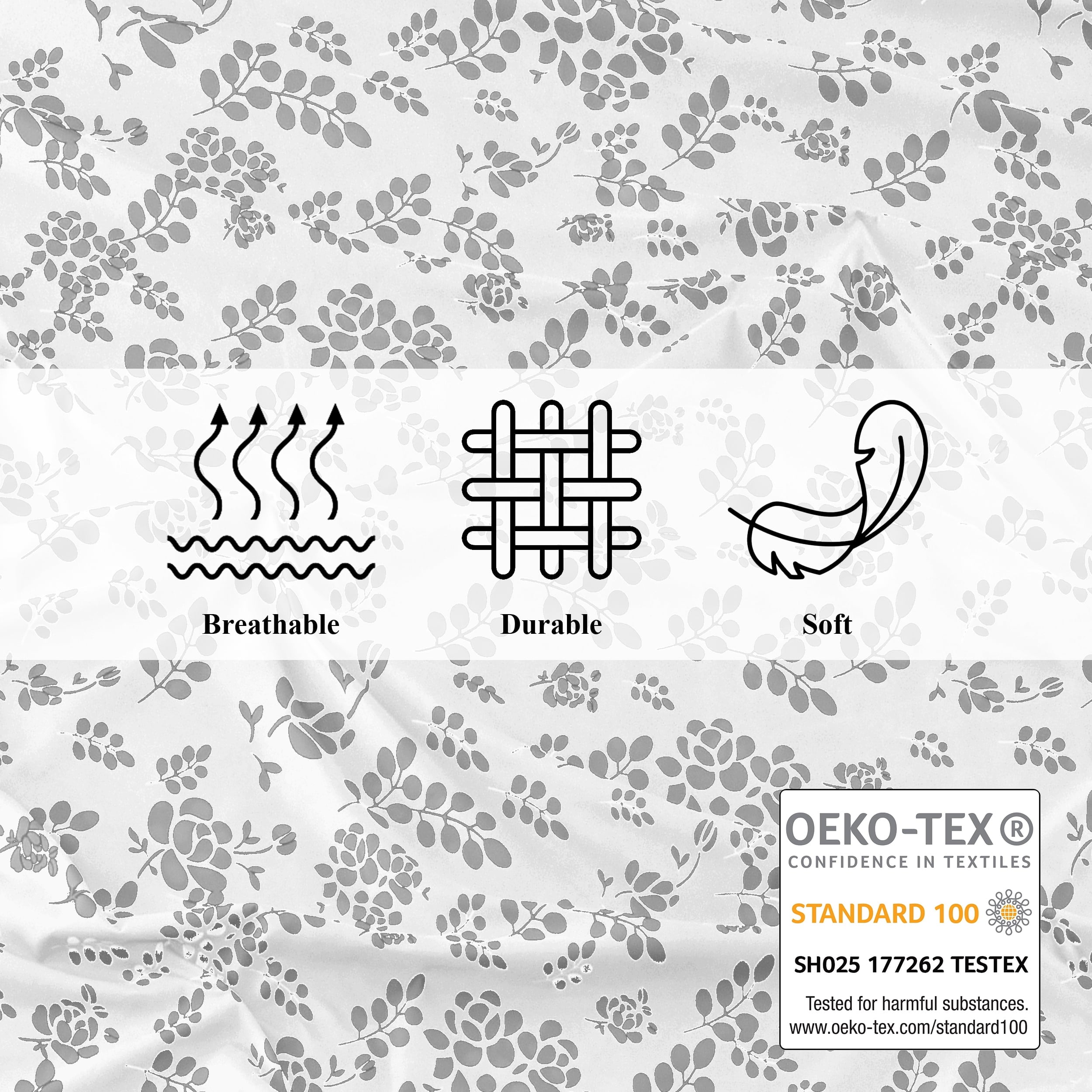 Wrinkle-Resistant Lux Decor Twin Microfiber Bed Sheets - 3 Piece Floral Sheet Set, Soft Breathable Bedding, Wrinlkle Resistant, OEKO-TE... - Breathable Egyptian Cotton Flat & Fitted Sheets Detail