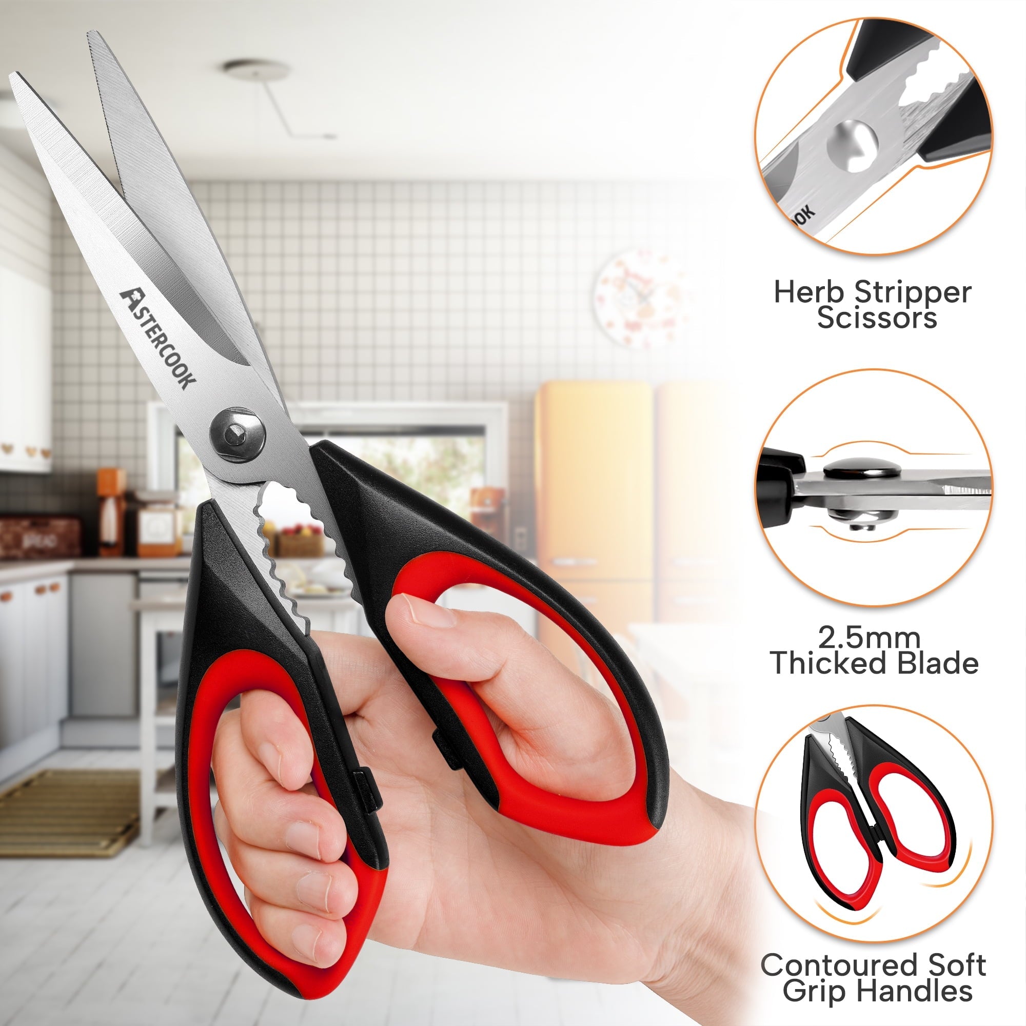 Premium Kitchen 2 Pcs Kitchen Scissors, Heavy Duty Shears with Serrated Blade, Ergonomic Handle Food Scissor for Poultry, H... - Multi-Functional Manual Food Chopper & Slicer Detail