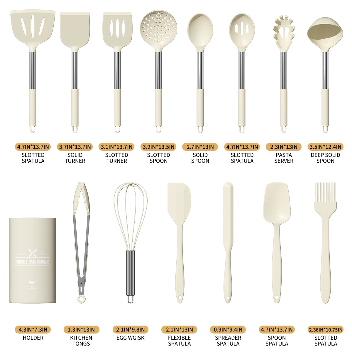 Heat-Resistant Silicone Cooking Utensil Set, 30 Pcs Kitchen Utensils Set with Stainless Steel Handle, Food Grade Silicone Spatula Se... - Ergonomic Kitchen Tongs and Cooking Spoon Utensil Detail