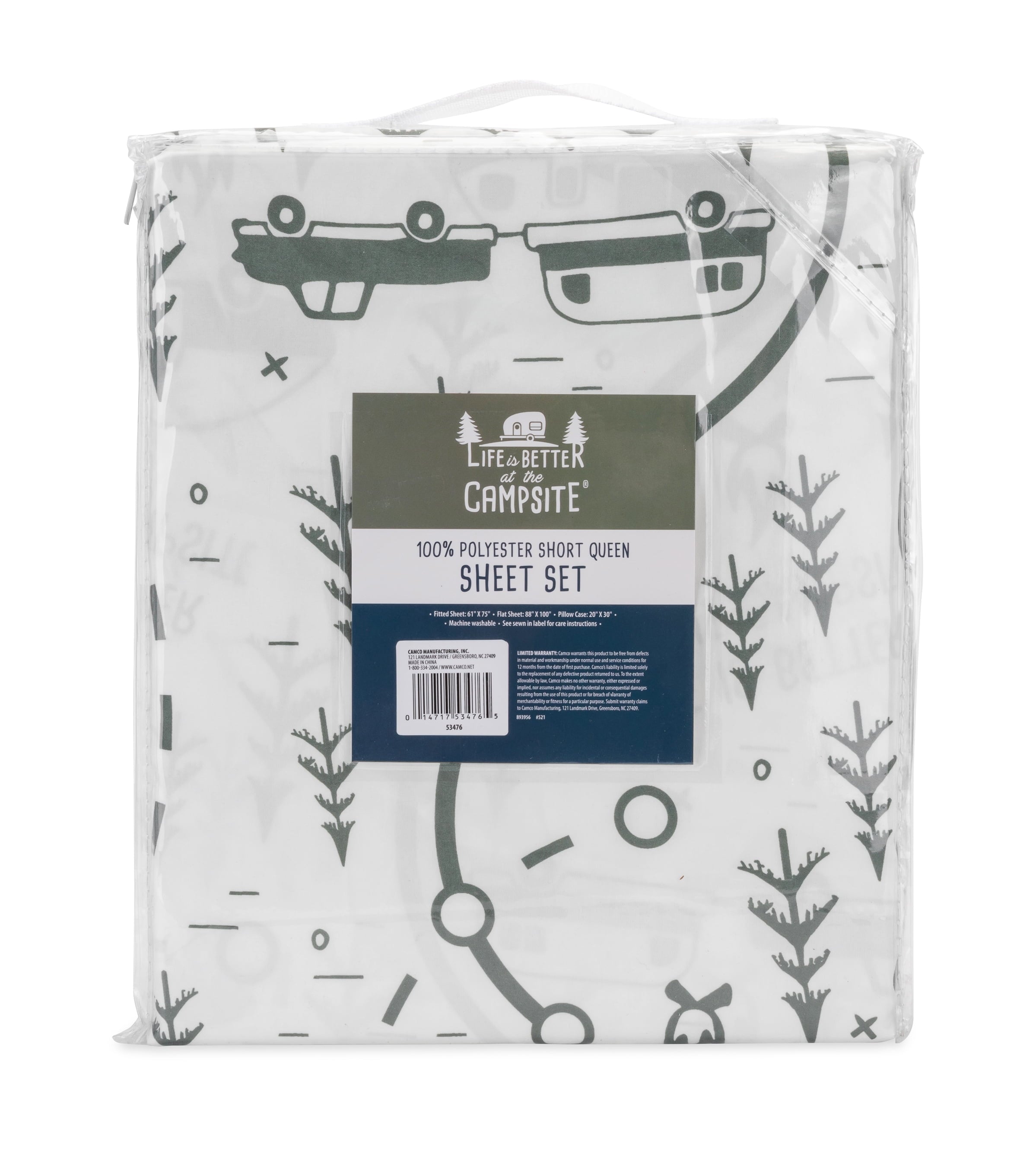 Cooling Sateen RV Queen Bed Sheet Set, Green Map, Polyester (53476) - Premium Ultra-Soft Pillowcase Pair for Sleeping Detail