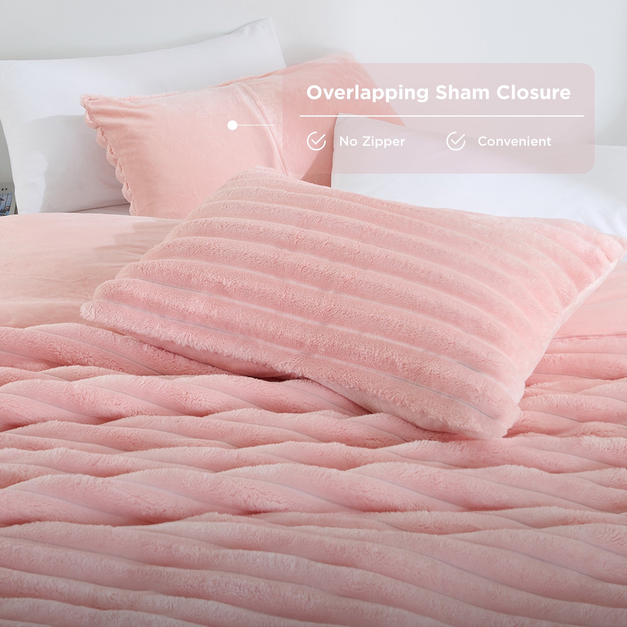 Hypoallergenic Cloud Full/Queen Size Comforter Set, Fluffy Ribbed Plush Comforter Set, 3-Piece Bedding Set, Pink - Cloud-Like Soft Lightweight Bed Comforter Detail
