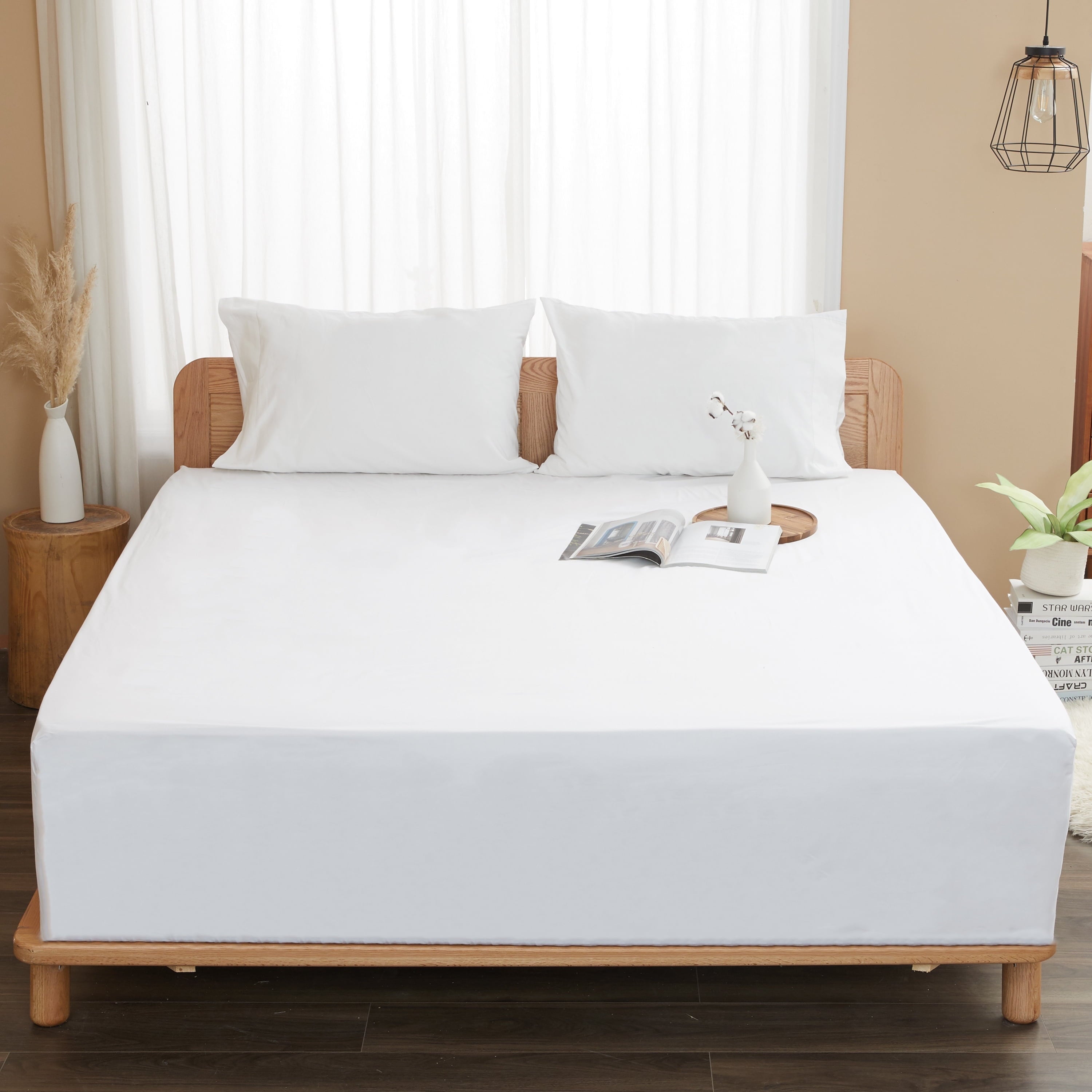 Wrinkle-Resistant 100% Cotton Queen Size Fitted Sheet Only, 300 Thread Count White Fitted Bed Sheet with 22” Extra Deep Pocket, Soft & ... - Cooling Hotel Quality Bedding Sheets and Pillowcases Detail