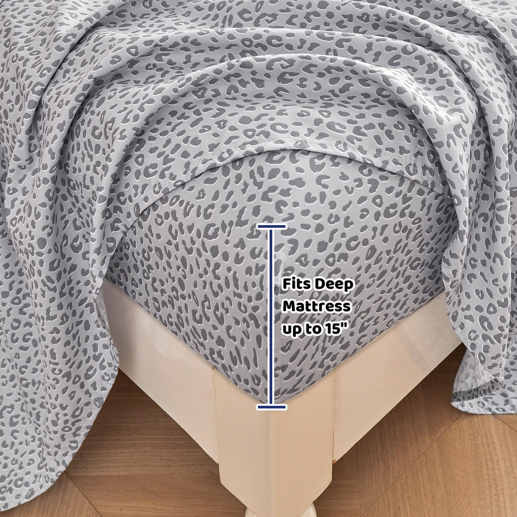 Wrinkle-Resistant Floral King Sheets, Soft Breathable Microfiber Printed Bed Sheet Set, Deep Pocket Non-Slip Fitted Sheet Included - Breathable Egyptian Cotton Flat & Fitted Sheets Detail