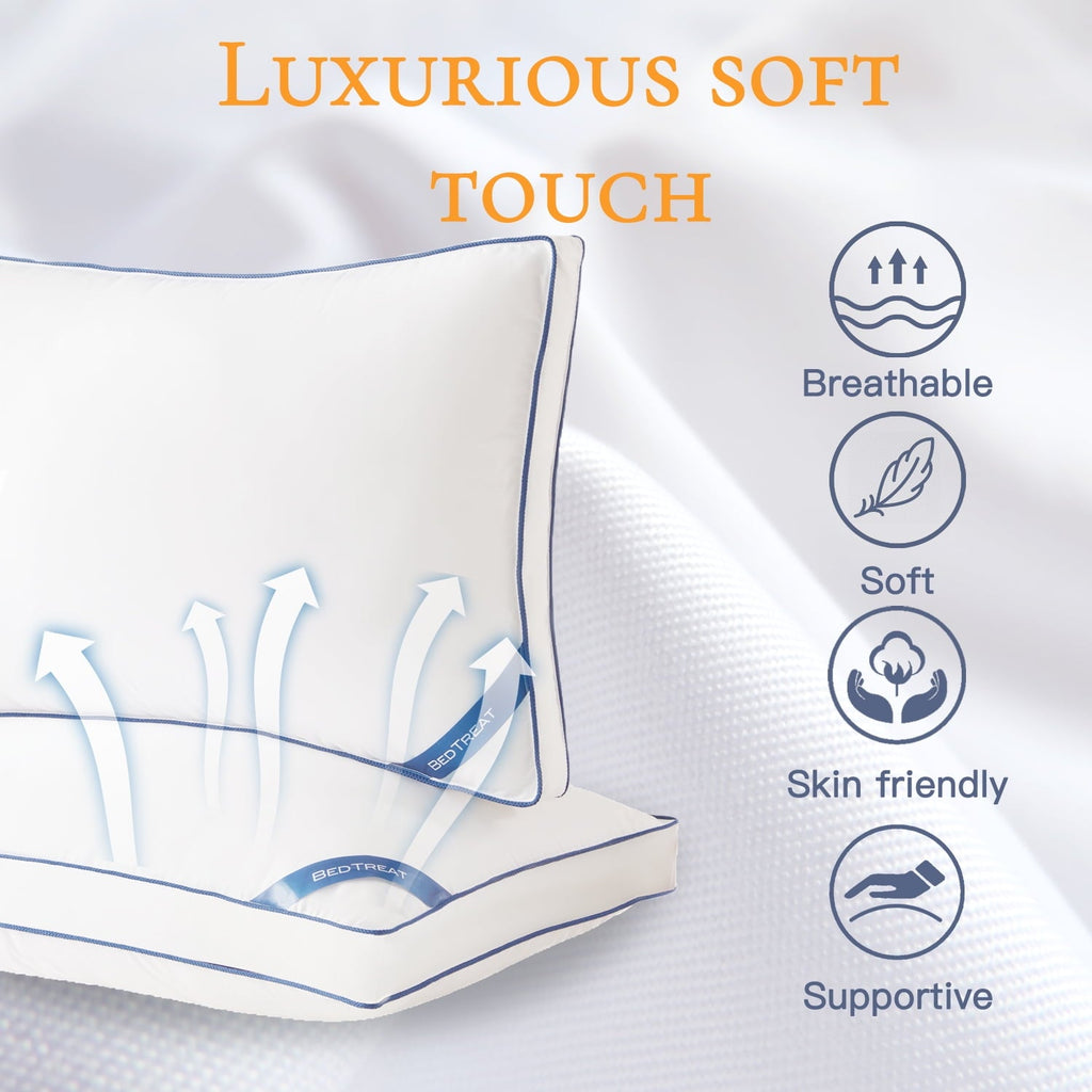 Ergonomic Memory Foam Goose Down Feather Pillows Queen Size Set of 2, Luxury Soft Hotel Quality pillows for Sleeping, Organic Cotton Cover ... - Hotel Quality Plush Sleeping Pillows Detail