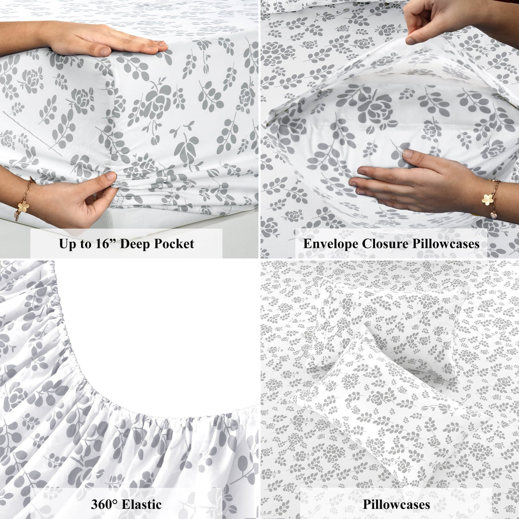 Wrinkle-Resistant Lux Decor Twin Microfiber Bed Sheets - 3 Piece Floral Sheet Set, Soft Breathable Bedding, Wrinlkle Resistant, OEKO-TE... - Breathable Egyptian Cotton Flat & Fitted Sheets Detail