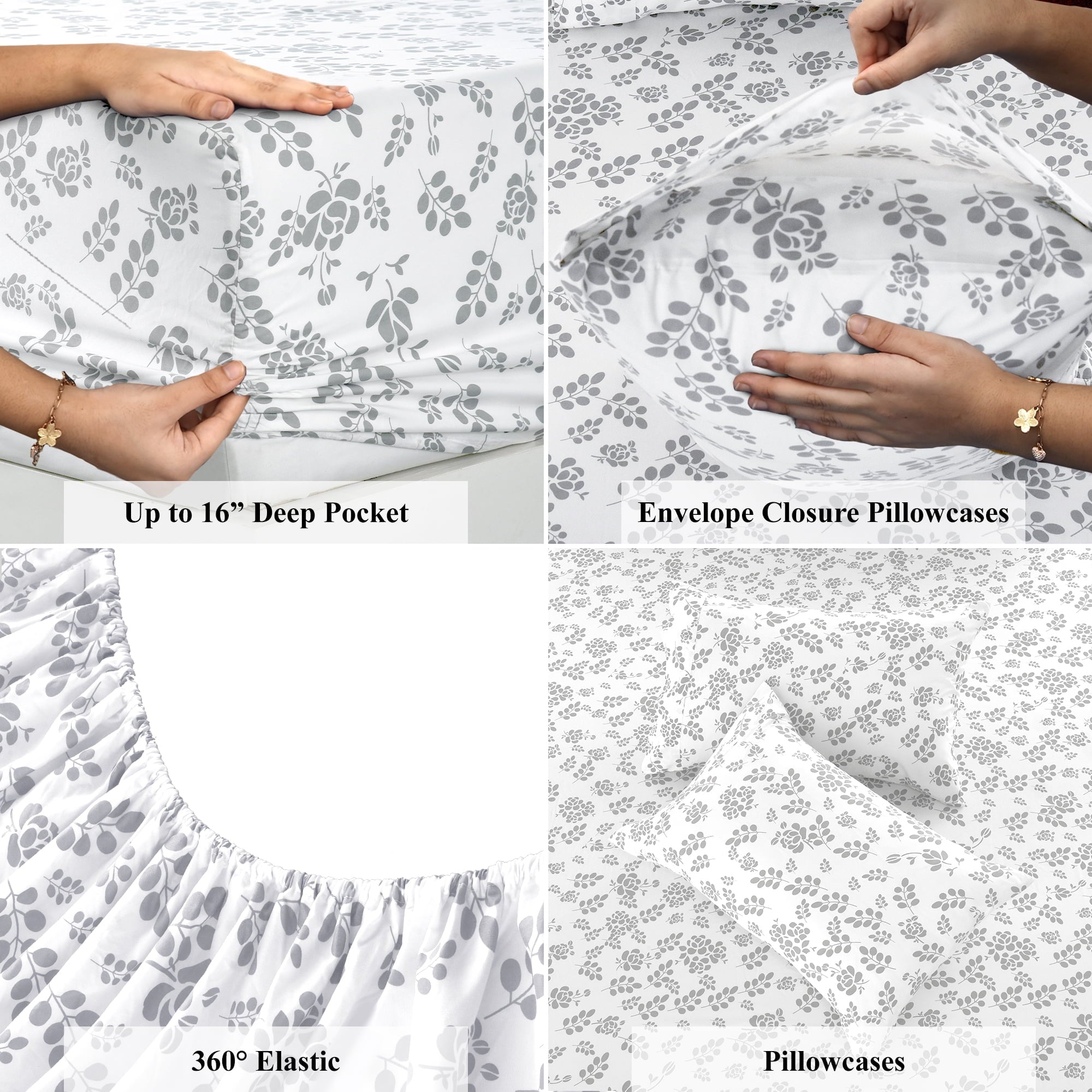 Wrinkle-Resistant Lux Decor Twin Microfiber Bed Sheets - 3 Piece Floral Sheet Set, Soft Breathable Bedding, Wrinlkle Resistant, OEKO-TE... - Breathable Egyptian Cotton Flat & Fitted Sheets Detail
