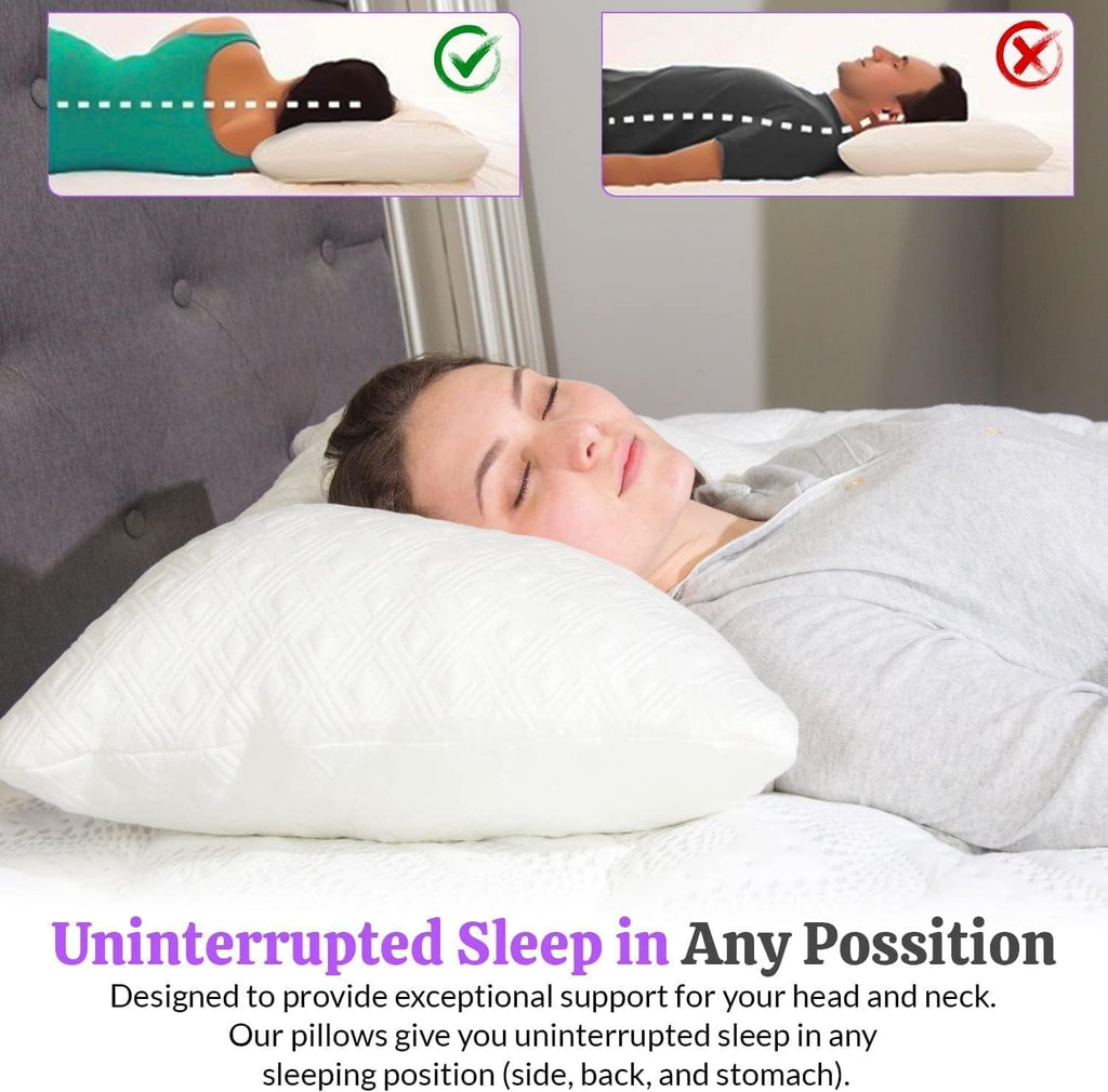 Ergonomic Memory Foam King Size Bamboo Pillow, Memory Foam Bed Pillows with Washable Pillowcases, King - Hotel Quality Plush Sleeping Pillows Detail