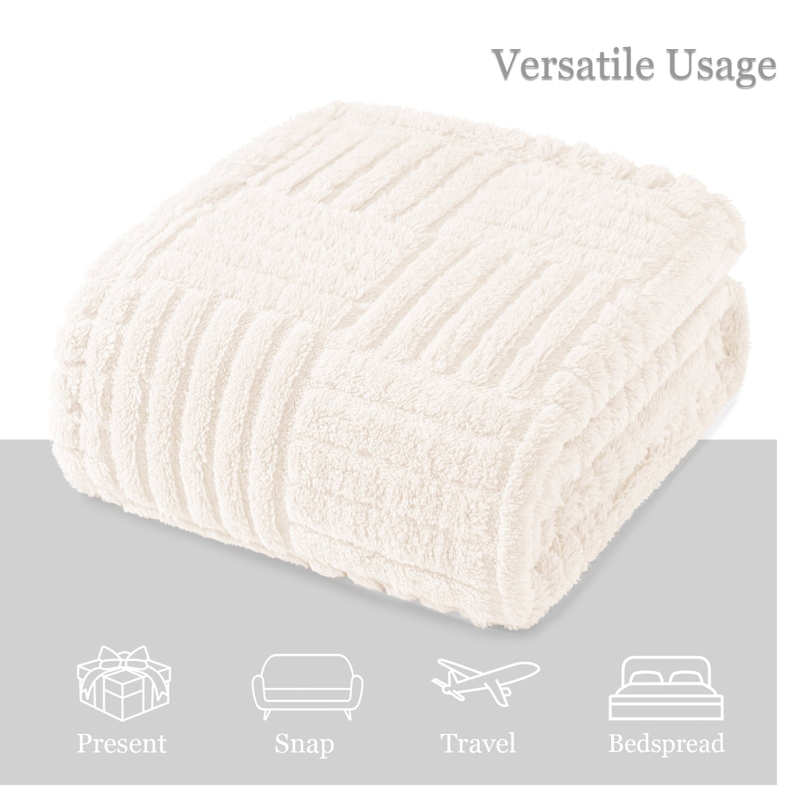 Reversible Sherpa Fluffy Fleece Throw Blanket 50"x60" for Couch, Bed, Sofa, Fuzzy Soft Cozy Throw with Decorative Jacquard Pattern for ... - Luxury Knitted Decorative Throw Blanket with Fringes Detail