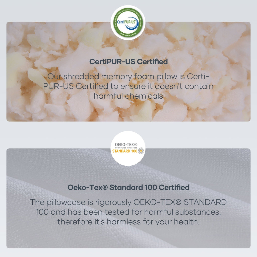 Hotel Collection Shredded Memory Foam Pillow 2 Pack Pillow for Bed, Side, Back and Stomach Sleepers, CertiPUR-US Certified 28"x20" - Ergonomic Memory Foam Pillow for Neck Pain Support Detail