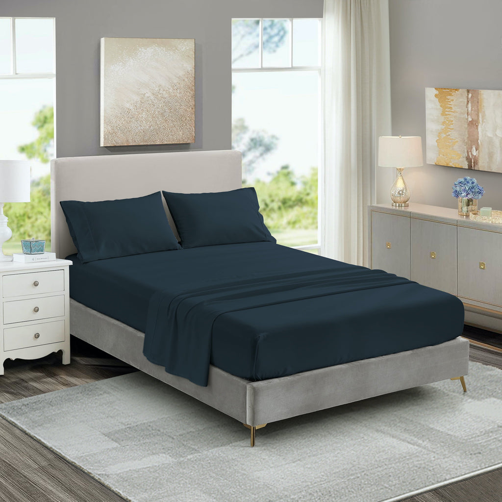 Breathable Luxury 3-Piece Twin Sheet Set, Ultra-Soft 800 Thread Count Microfiber, Deep Pocket, Twin, Blue Indigo - Cooling Hotel Quality Bedding Sheets and Pillowcases Detail