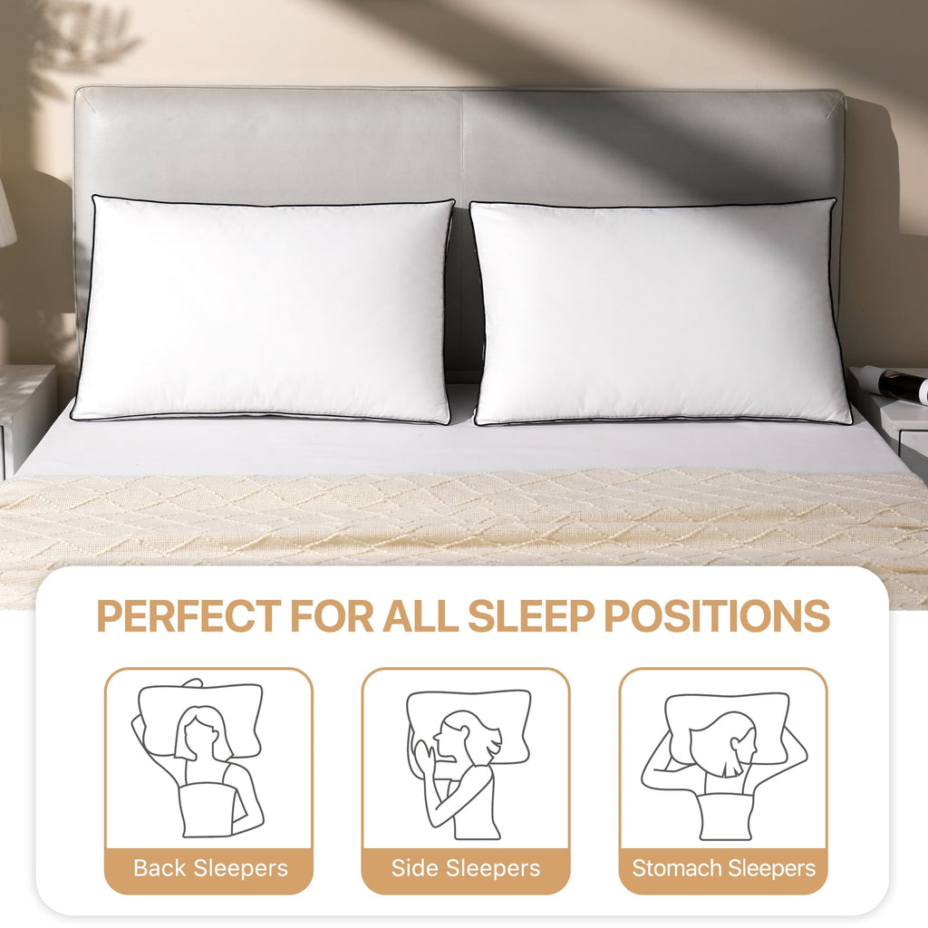Hotel Collection Gusseted Feather Down Pillow Set of 2, Medium Firm Hotel Bed Pillows 2 Pack, Queen Size for Side Sleepers, 20 x 30 in - Ergonomic Memory Foam Pillow for Neck Pain Support Detail