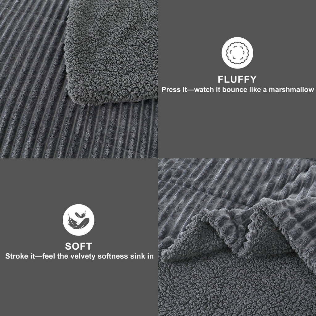 Hypoallergenic Cloud 3 Piece Fleece Queen Comforter Set - Soft & Warm Fluffy Dark Gray Sherpa Bedding , Fuzzy Heavy Double Sided Design Wi... - Cloud-Like Soft Lightweight Bed Comforter Detail