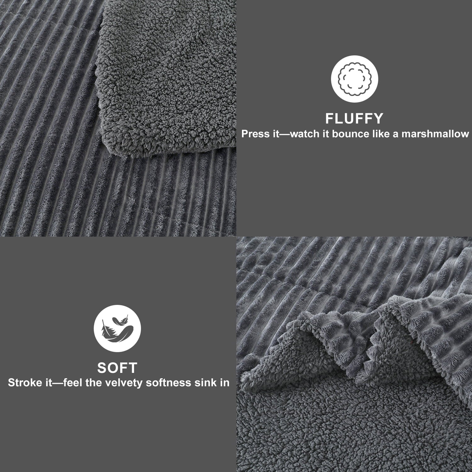 Hypoallergenic Cloud 3 Piece Fleece Queen Comforter Set - Soft & Warm Fluffy Dark Gray Sherpa Bedding , Fuzzy Heavy Double Sided Design Wi... - Cloud-Like Soft Lightweight Bed Comforter Detail