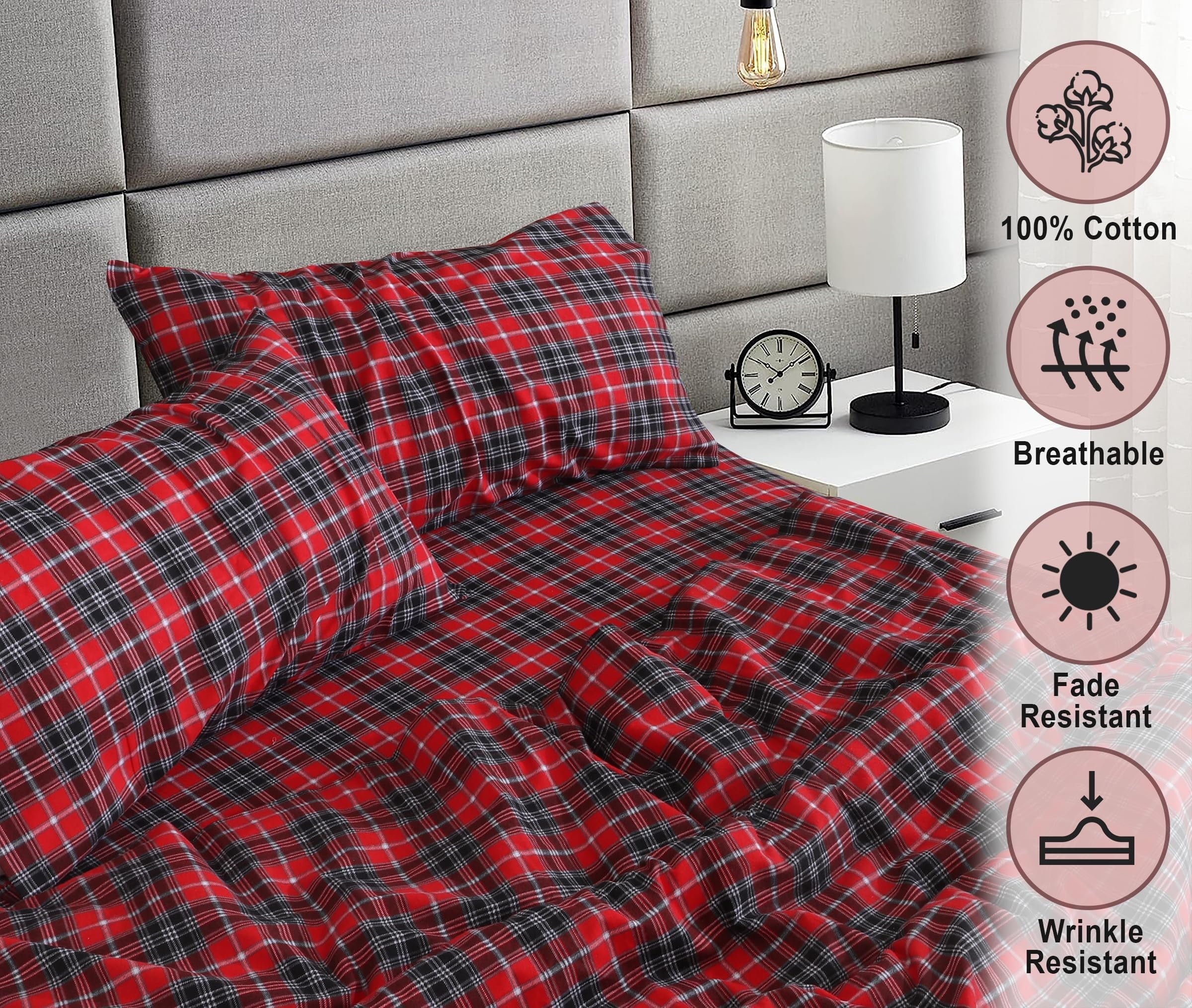 Wrinkle-Resistant Flannel Sheets Queen Size - 100% Cotton Double Brushed Bed Sheets, Deep Pockets 16 Inches Queen Sheet Set, All Season... - Premium Ultra-Soft Pillowcase Pair for Sleeping Detail