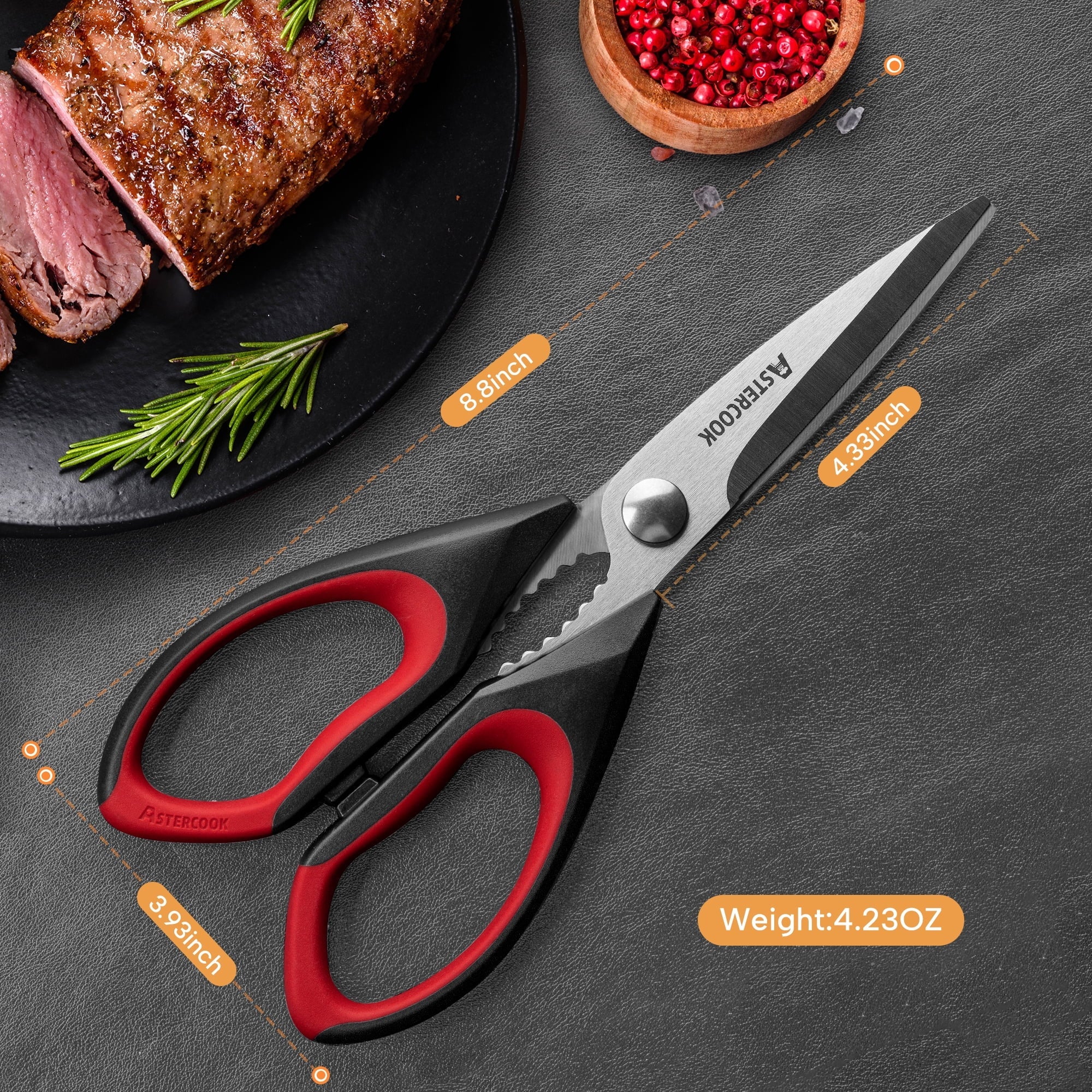 Premium Kitchen 2 Pcs Kitchen Scissors, Heavy Duty Shears with Serrated Blade, Ergonomic Handle Food Scissor for Poultry, H... - Multi-Functional Manual Food Chopper & Slicer Detail