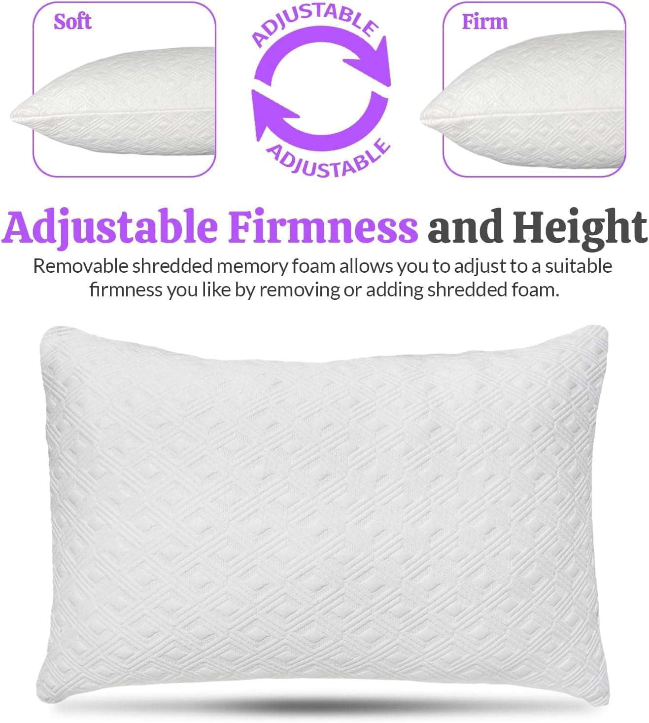 Ergonomic Memory Foam King Size Bamboo Pillow, Memory Foam Bed Pillows with Washable Pillowcases, King - Hotel Quality Plush Sleeping Pillows Detail