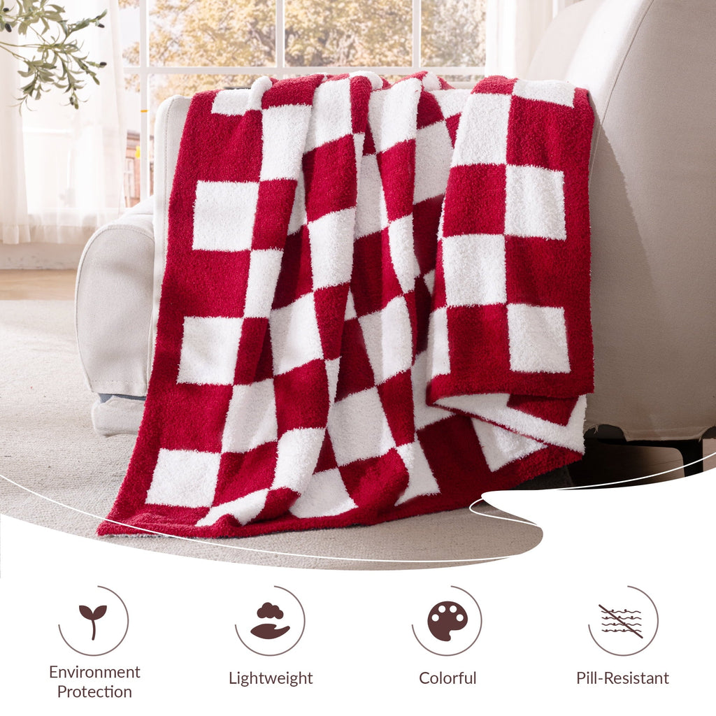 Decorative Knitted Checkered Knit Throw Blanket, Ultra Soft Cozy Fluffy Checkerboard Blankets, Lightweight Fuzzy Plush Throw for Couch a... - Super Soft Reversible Sherpa Flannel Blanket Detail