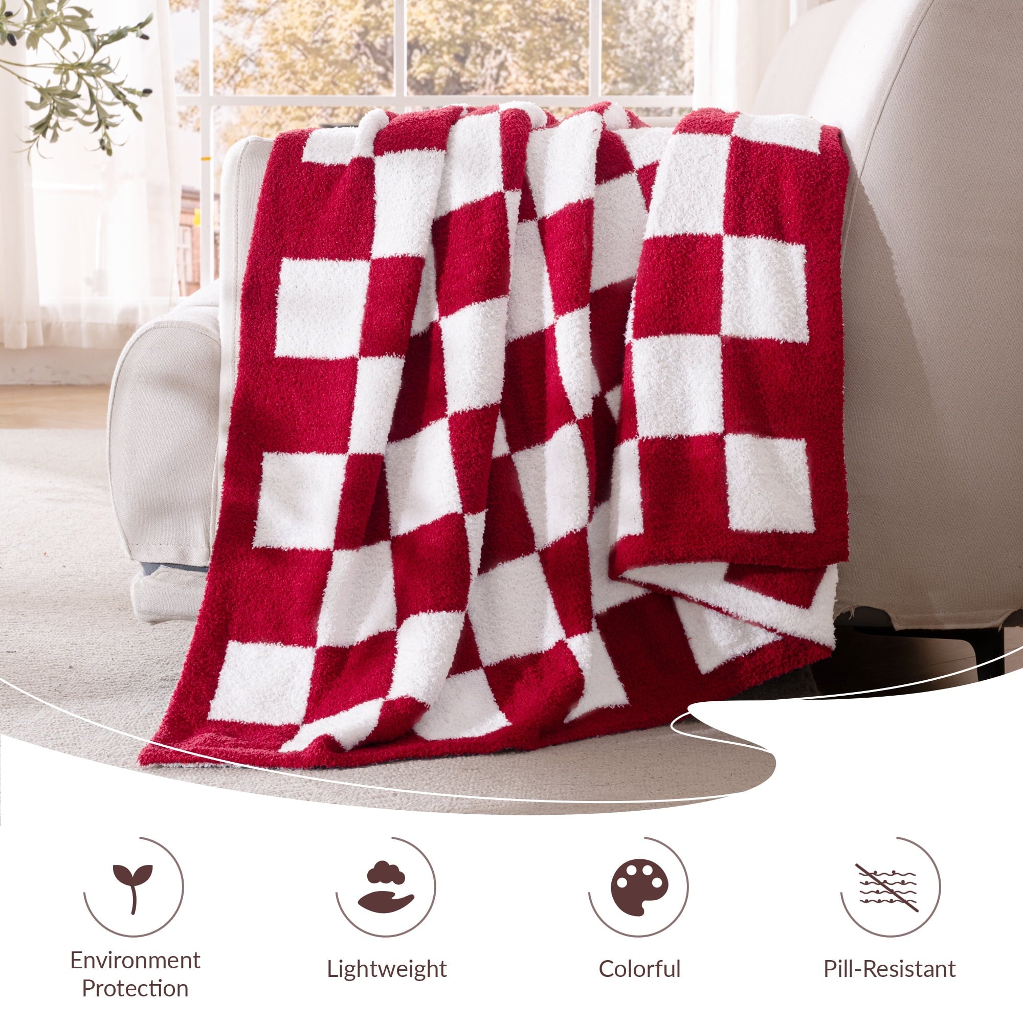 Decorative Knitted Checkered Knit Throw Blanket, Ultra Soft Cozy Fluffy Checkerboard Blankets, Lightweight Fuzzy Plush Throw for Couch a... - Super Soft Reversible Sherpa Flannel Blanket Detail