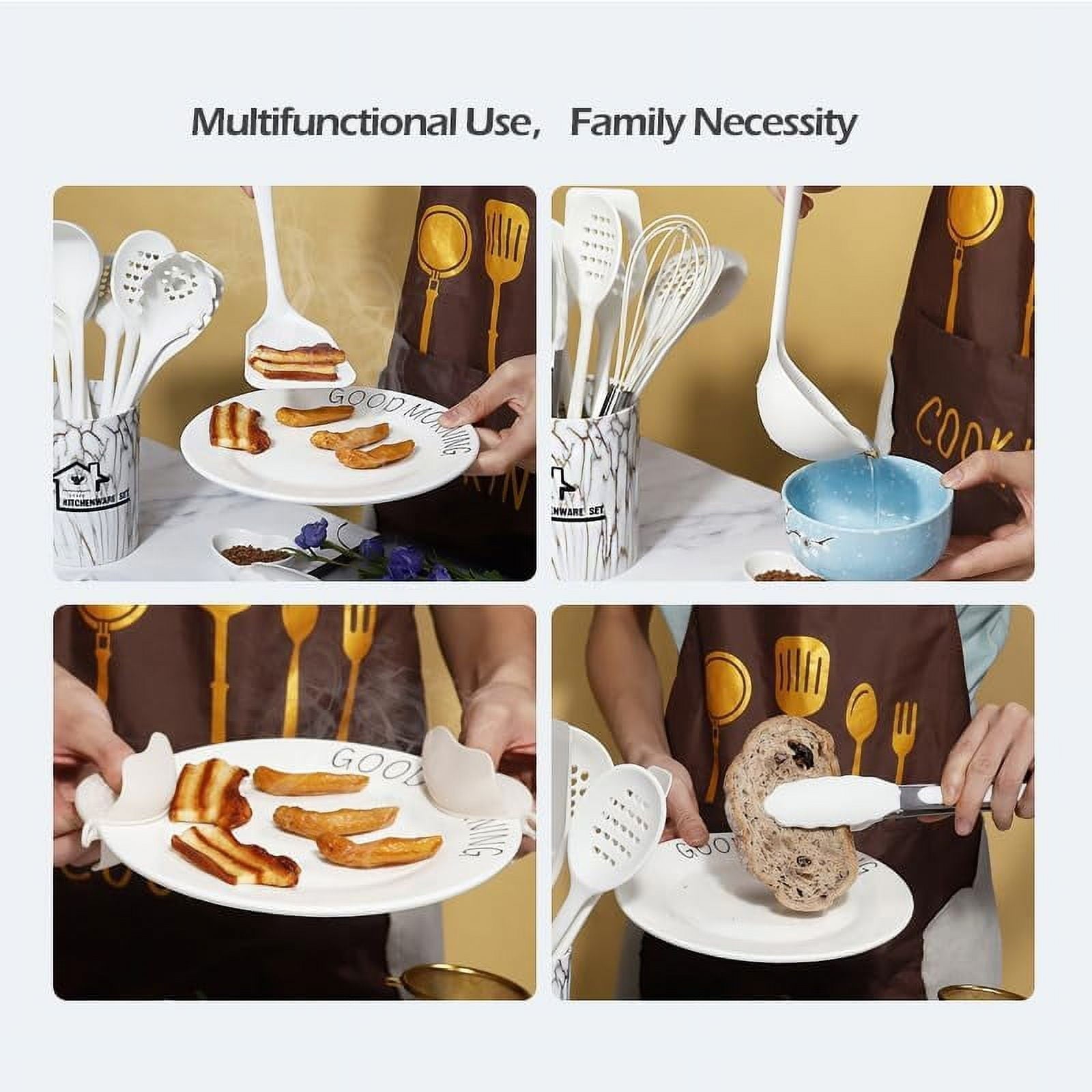 Premium Silicone Silicone Cooking Utensils Set - 446°F Heat Resistant Kitchen Utensils,Turner Tongs,Spatula,Spoon,Brush,Whisk,Kitchen ... - Premium Stainless Steel Cooking Utensil for Non-Stick Pots Detail