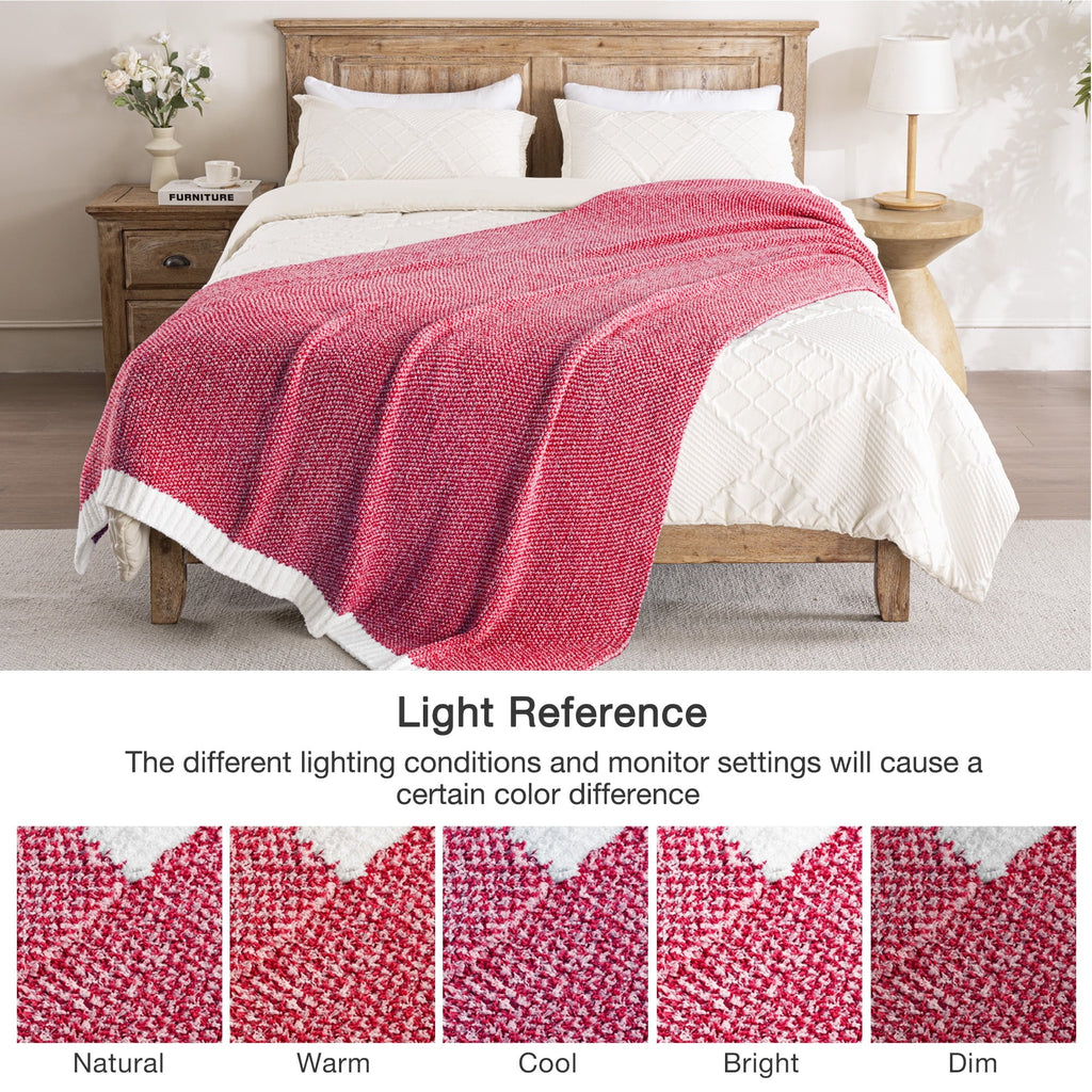 Reversible Sherpa Knit Throw Blanket, Ultra Soft Cozy Fluffy Blankets, Lightweight Fuzzy Plush Throw for Couch and Bed, Mixed Red, 50"x60" - Super Soft Reversible Sherpa Flannel Blanket Detail