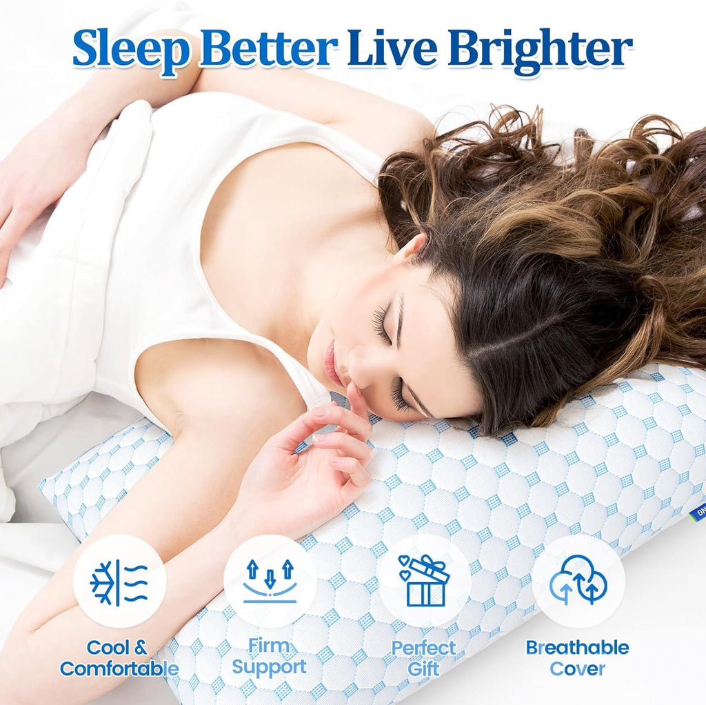Fluffy Shredded Memory Foam Pillow for Bed, Firm Cooling Pillow with Washable Cover, Supportive Bed Pillow for Side,Stomach and Back ... - Hotel Quality Plush Sleeping Pillows Detail