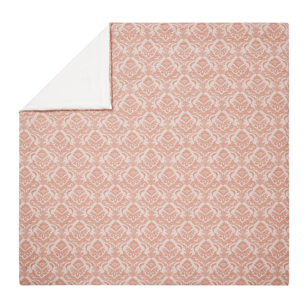 Fluffy Down Alternative Woven Damask 2-Piece Comforter Set, Blush, Full Queen, All Ages - Luxurious Quilted Duvet Cover Set Detail