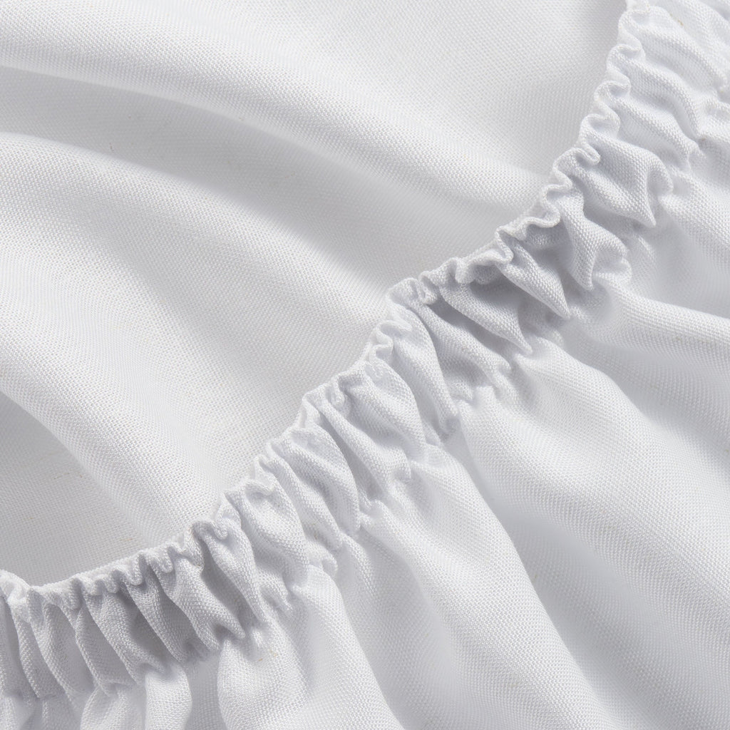 Premium Egyptian Cotton 4-Piece White Lyocell & Linen Blend Percale Bed Sheet Set, Queen - Breathable Egyptian Cotton Flat & Fitted Sheets Detail