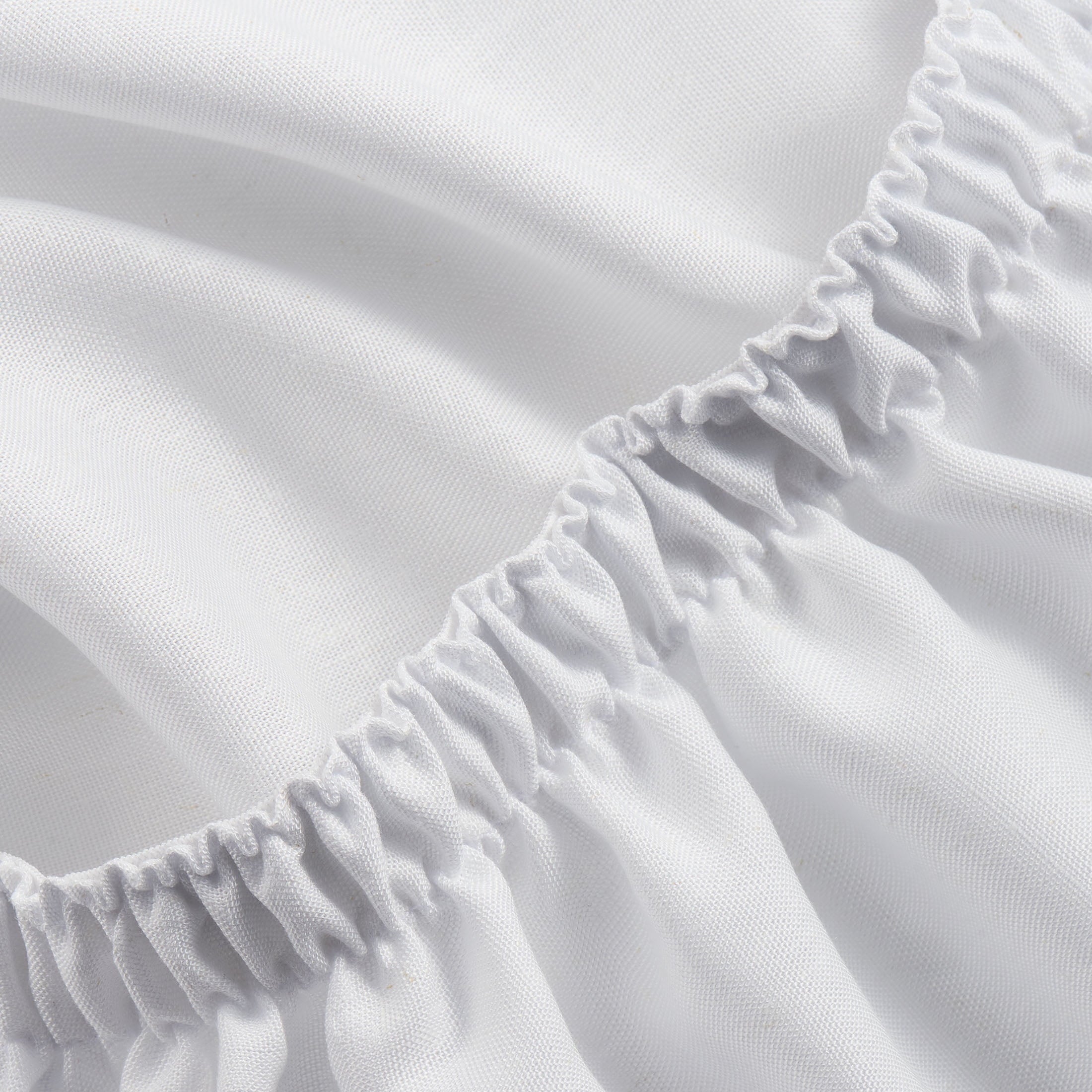 Premium Egyptian Cotton 4-Piece White Lyocell & Linen Blend Percale Bed Sheet Set, Queen - Breathable Egyptian Cotton Flat & Fitted Sheets Detail