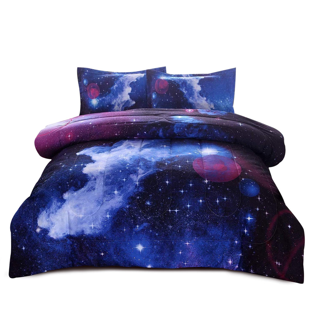 Fluffy Down Alternative Galaxy Bedding Sets Outer Space Comforter 3D Printed Space Quilt Set Full Size for Kids Blue - Cloud-Like Soft Lightweight Bed Comforter Detail