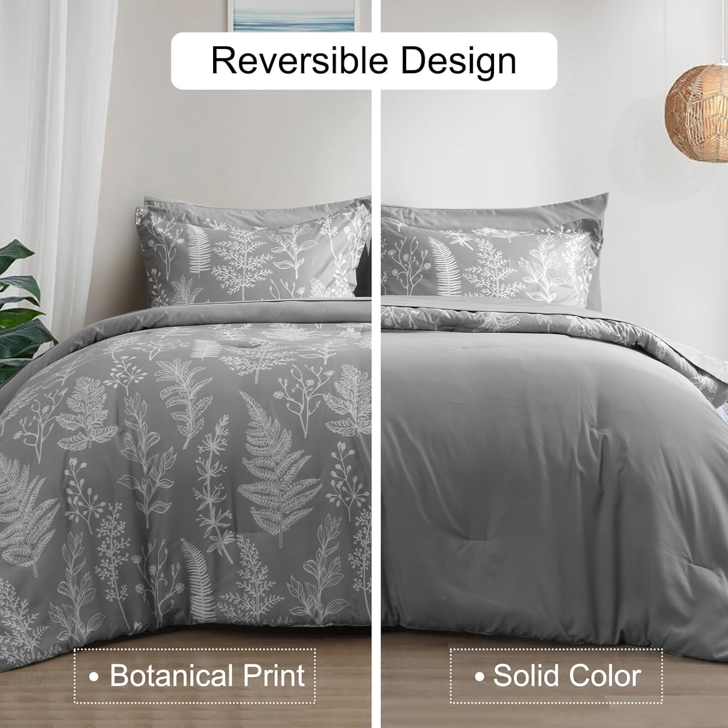 Heavyweight Warmth 7 Pieces Printed King Comforter Set, Lightweight Reversible Botanical Bedding Set Include Comforter, Pillow Shams, Fl... - Hypoallergenic Ultra-Fluffy Quilt for Winter Detail