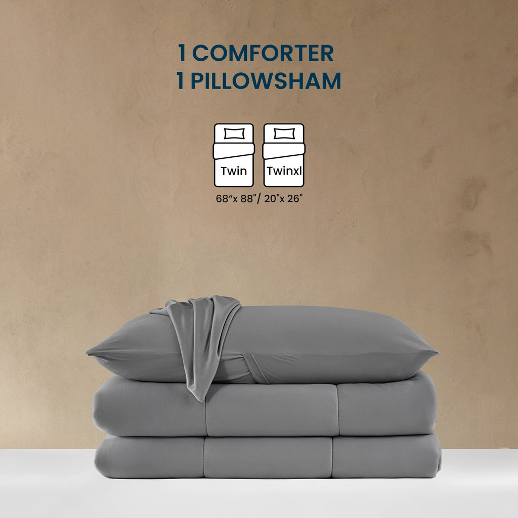 Heavyweight Warmth 3 Pieces Jersey Knit Bedding Sets with 1 Comforter and 2 Pillow Shams, Soft and Breathable Comforter Set with Women, ... - All-Season Down Alternative Comforter Insert Detail
