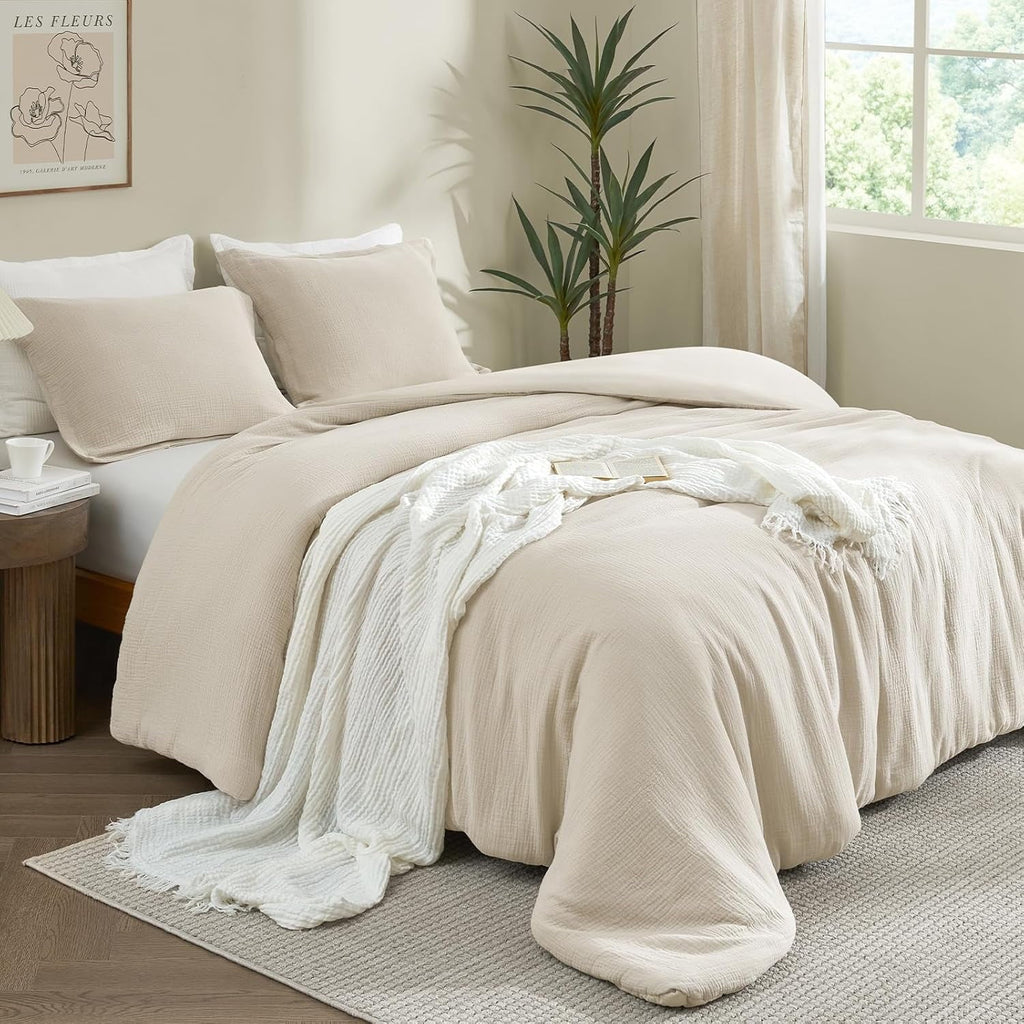 Hypoallergenic Cloud Cotton Muslin Comforter Set Queen Size, Ultra Soft Breathable & Lightweight Bedding Set for All Seasons, 1 Comfy Comf... - Hypoallergenic Ultra-Fluffy Quilt for Winter Detail