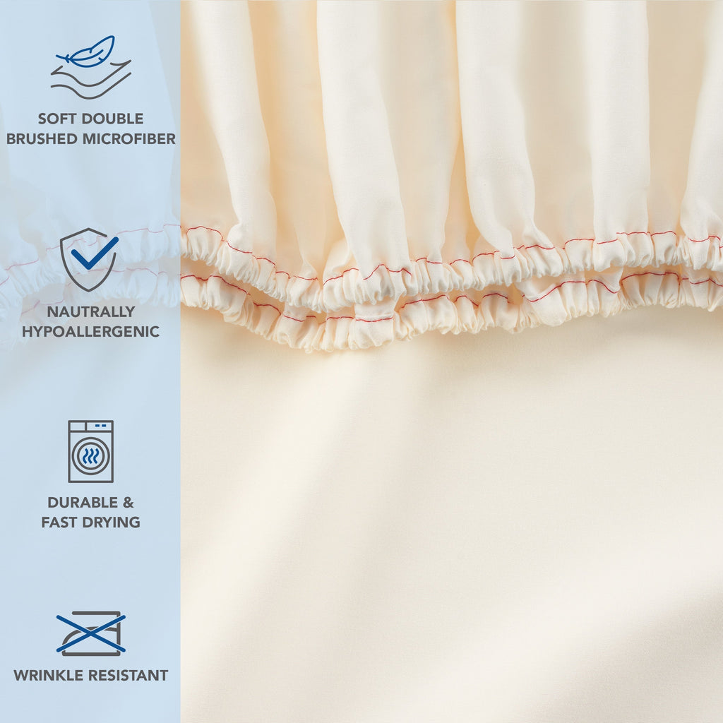 Cooling Sateen Brushed Microfiber Fitted Sheets - Bedding Essentials - Full - (6 Pack) Ivory - Cooling Hotel Quality Bedding Sheets and Pillowcases Detail