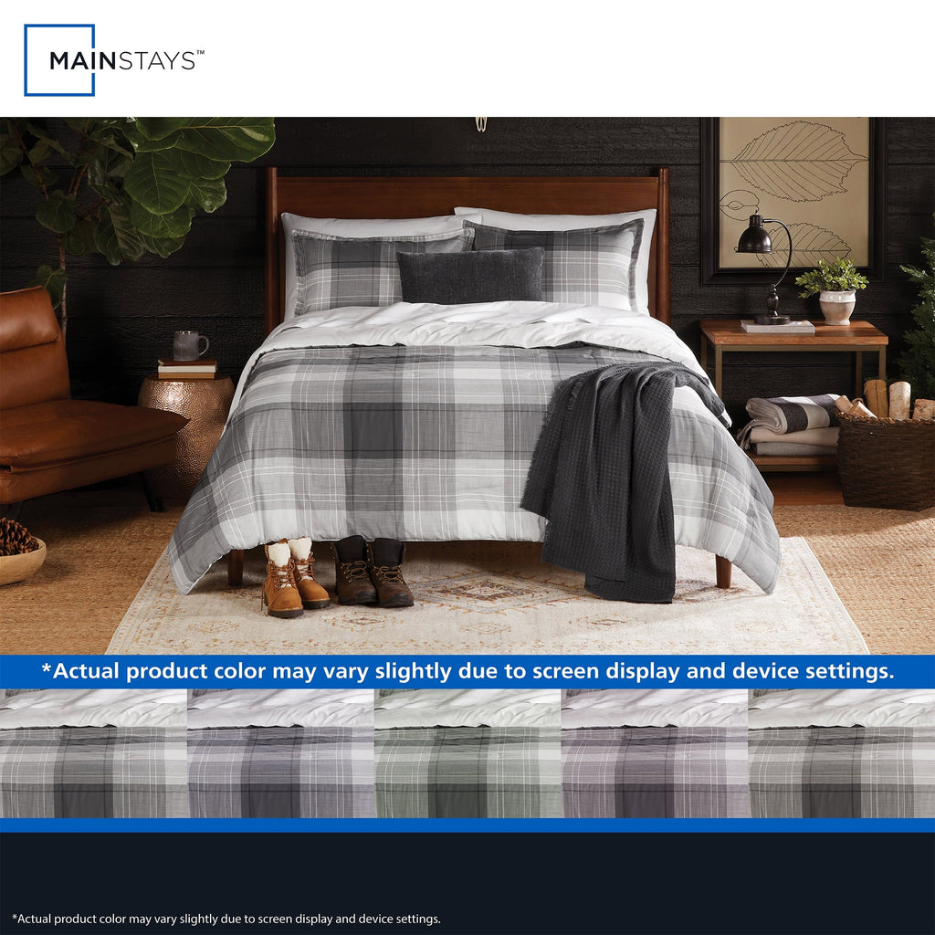 Luxurious Quilted Full/Queen Comforter Set, All-Season, 5-Piece, Grey Plaid - Luxurious Quilted Duvet Cover Set Detail